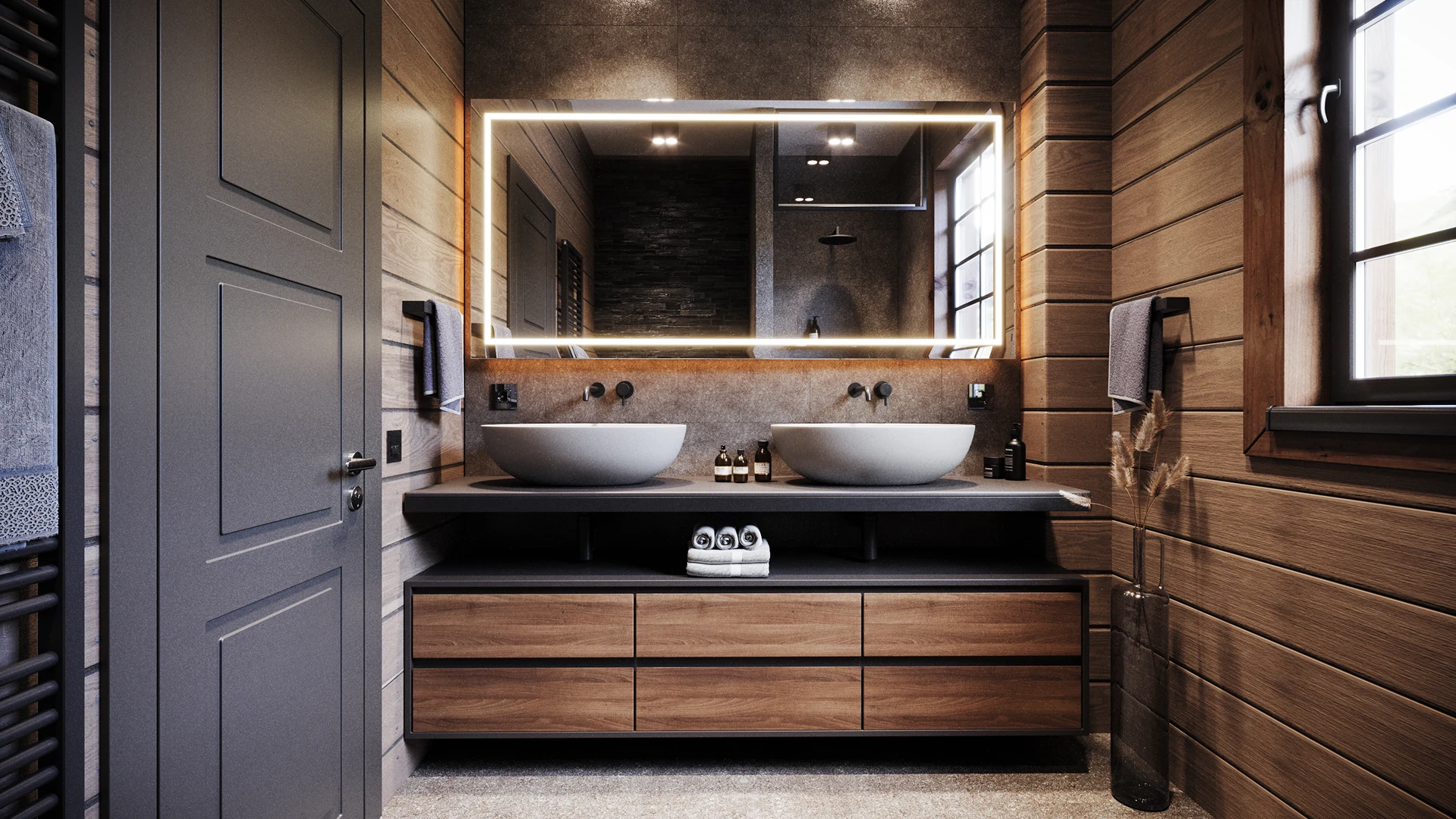 Voilage en lin filtrant la lumière le long d’un panneau en bois.