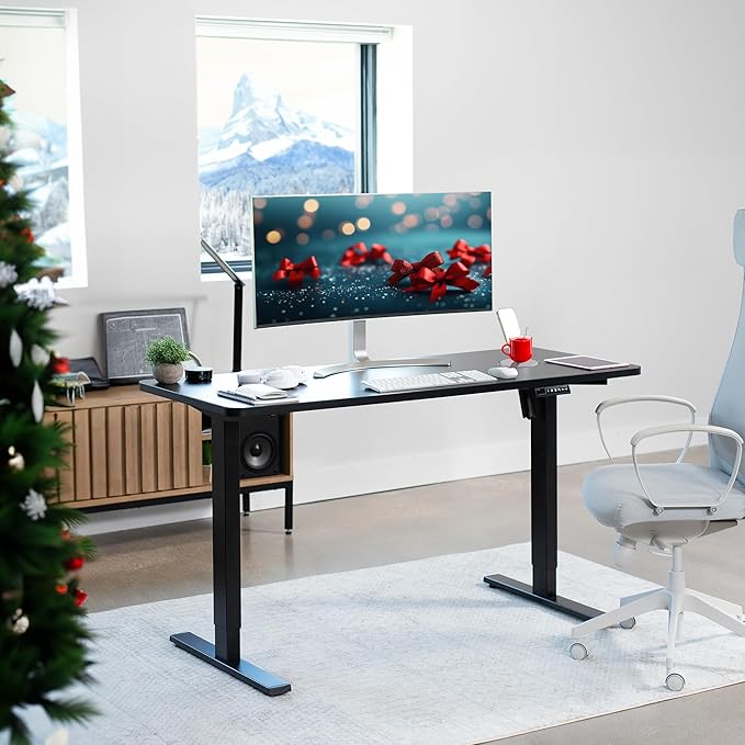 The black standing desk blends modern aesthetics with practical design for any setting.