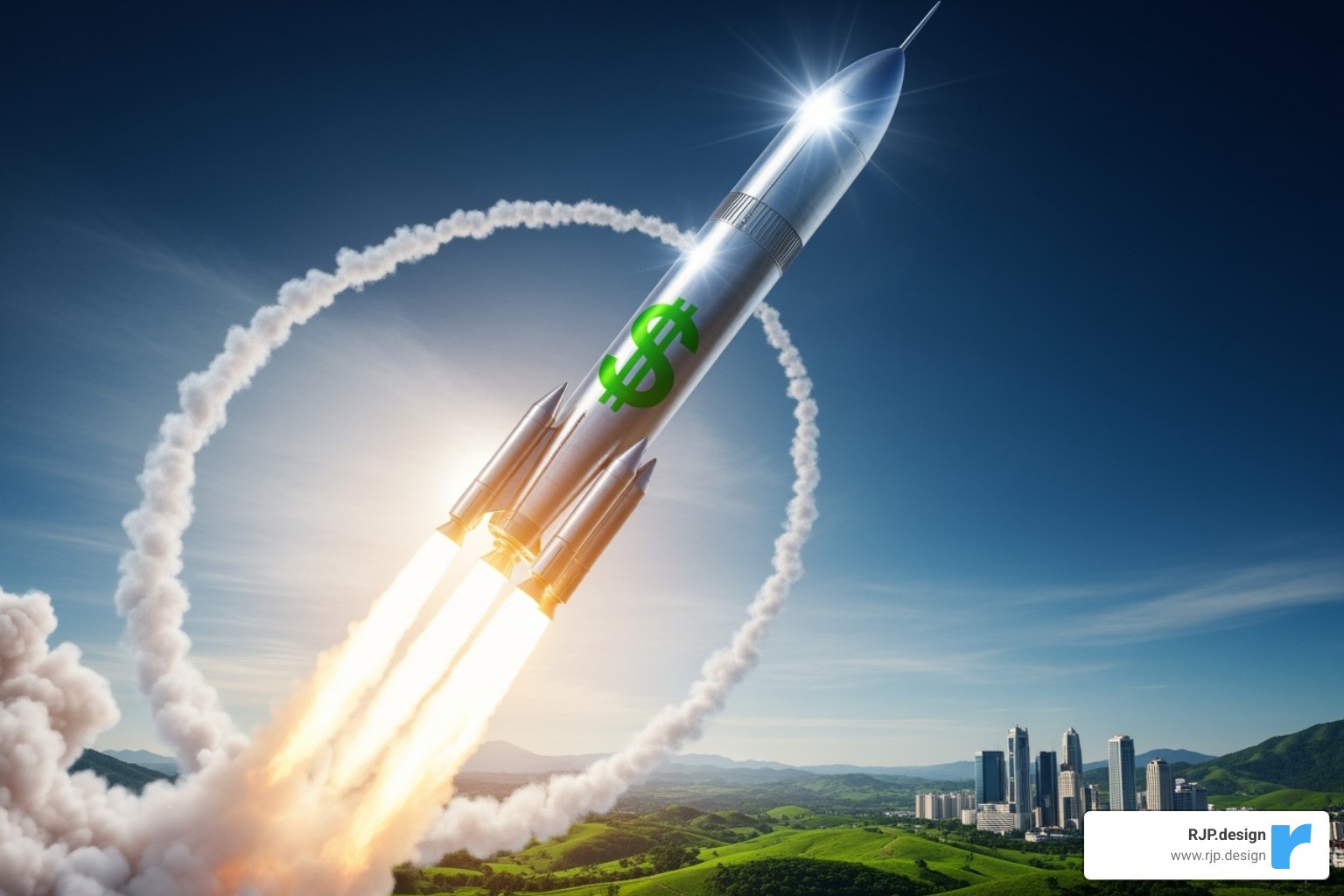 rocket ship with a dollar sign on it - website traffic increase