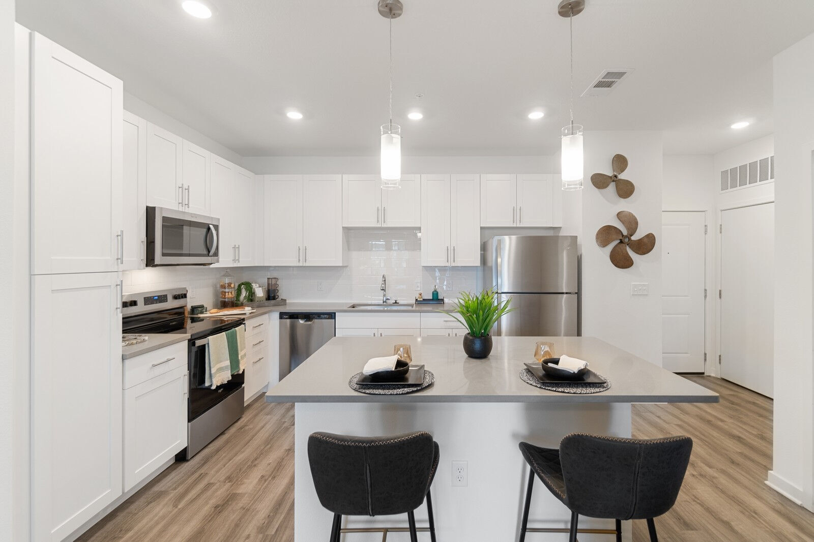 Tile Backsplash + Pendant Lighting