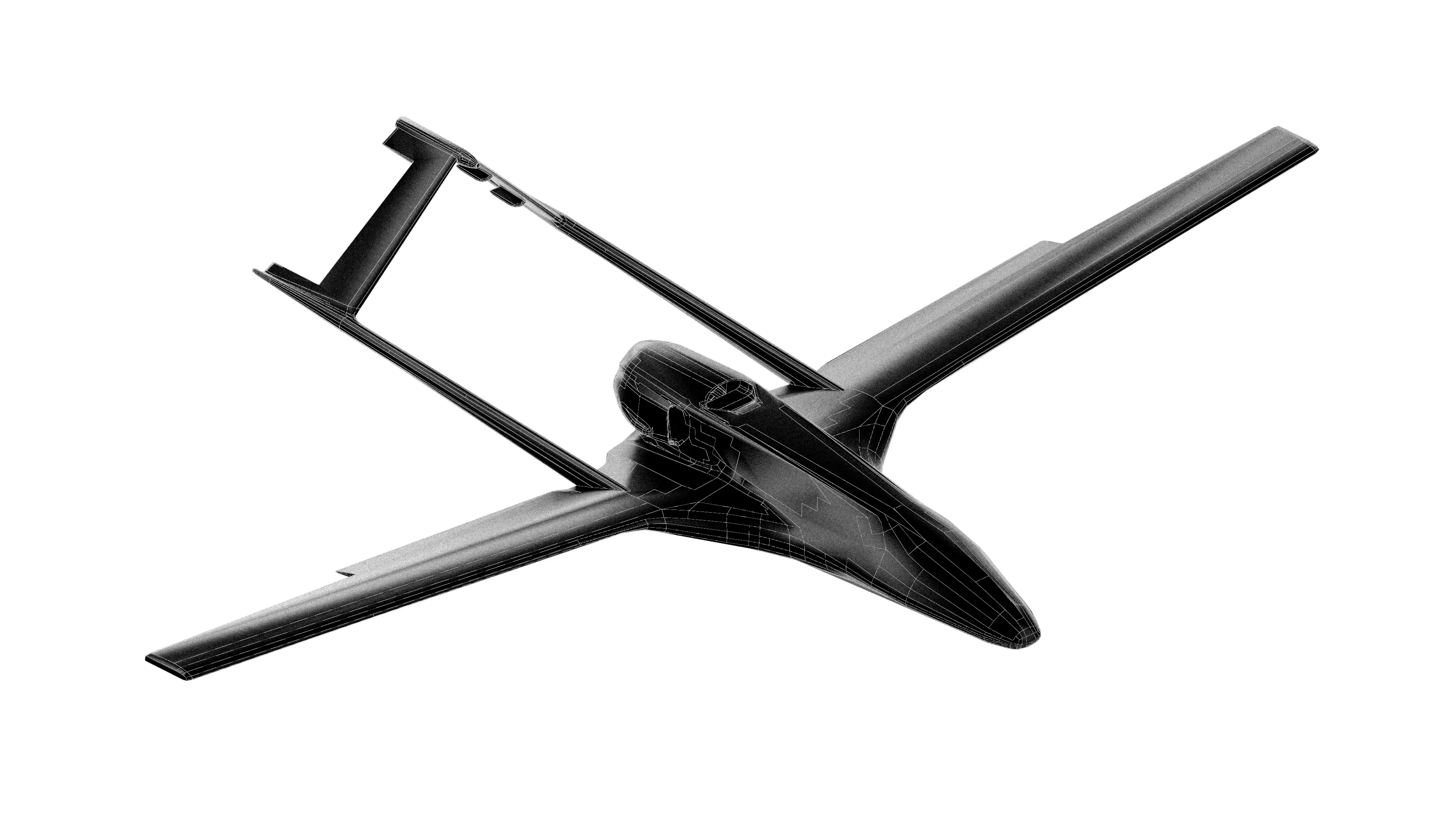 3D render of a fixed-wing UAV — BotBlox mission-critical wired networking for unmanned aerial systems and aerospace platforms