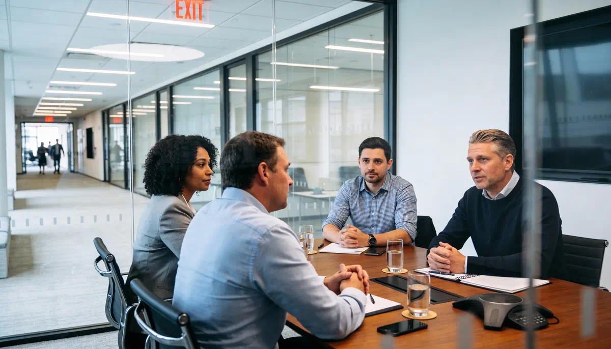 Klein team bespreekt een nieuwe, inhoudelijke aanpak voor outbound gericht op kwaliteit en focus.