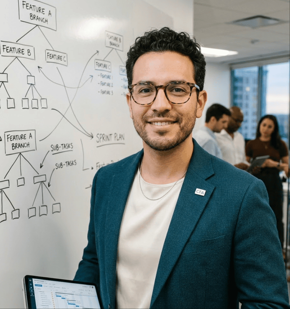 Product manager using tree charts for breaking down feature hierarchies before sprint planning