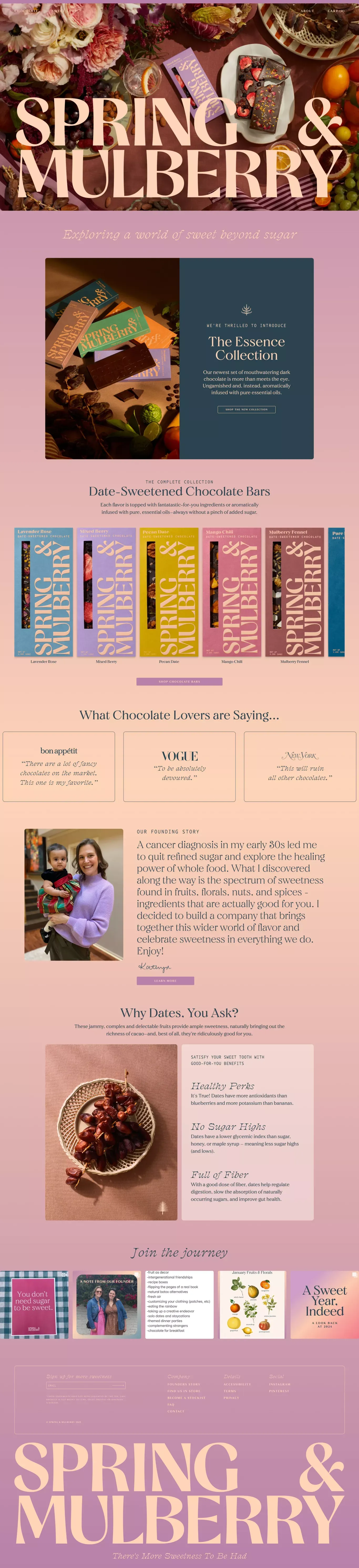 Spring & Mulberry landing page screenshot showcasing Food & Drinks and Ecommerce design