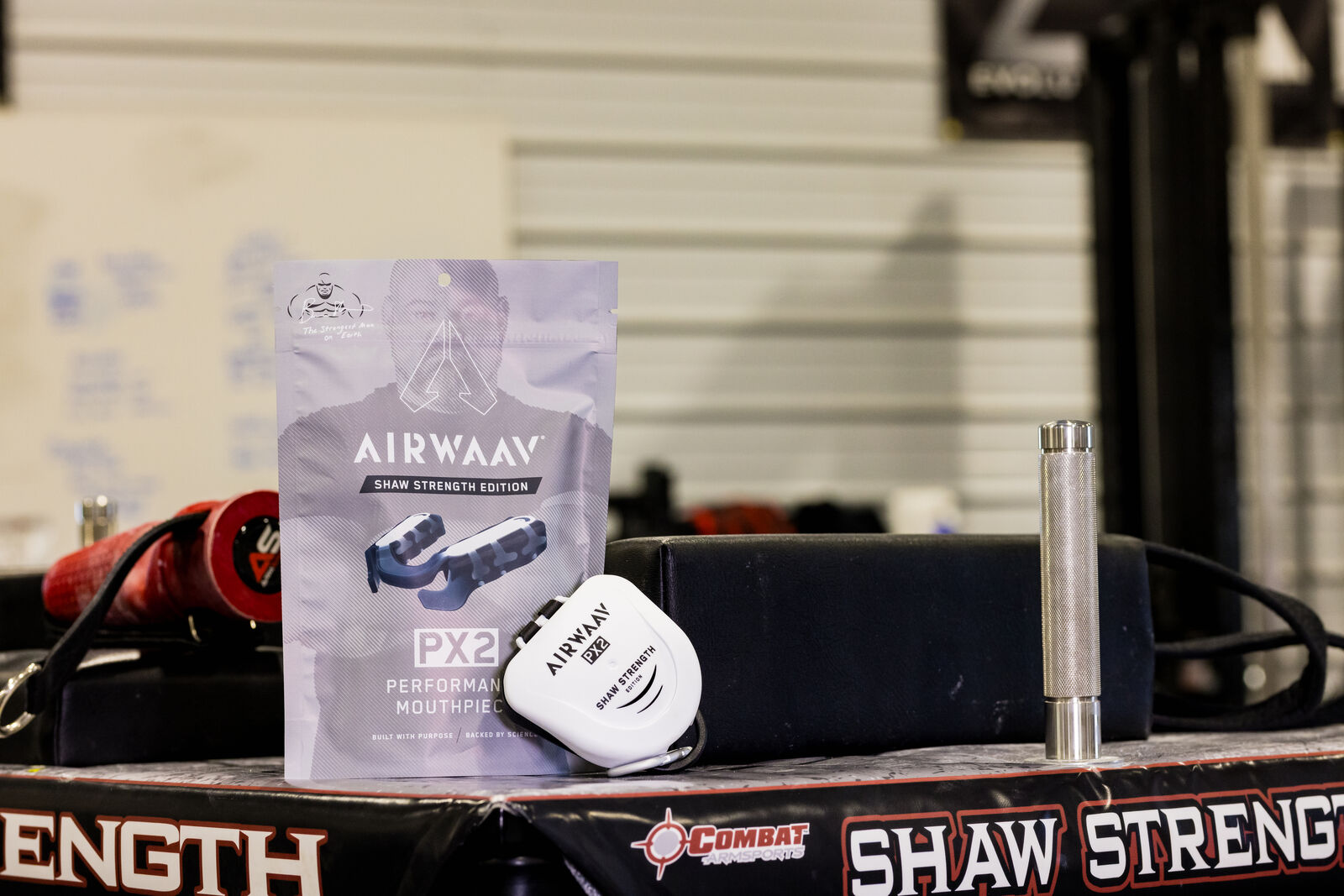 AIRWAAV shoot, the Shaw Strength Edition pack on the lifting platform