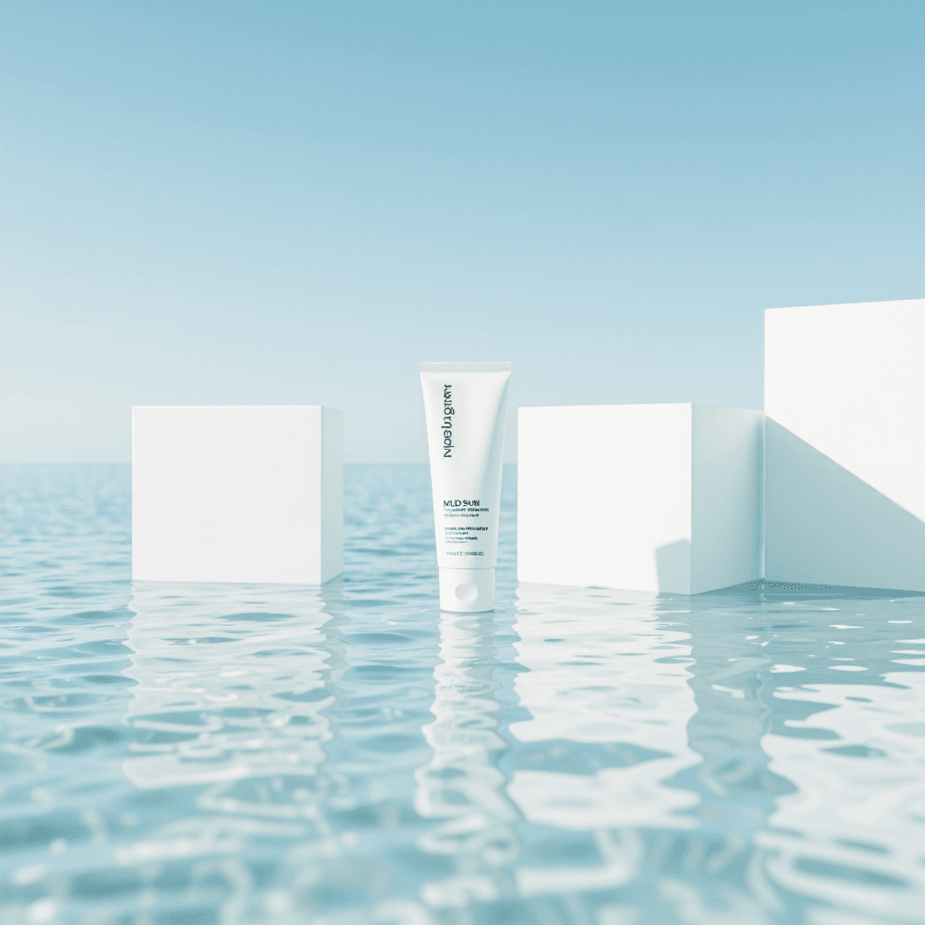 product photography of tube of mild sunscreen