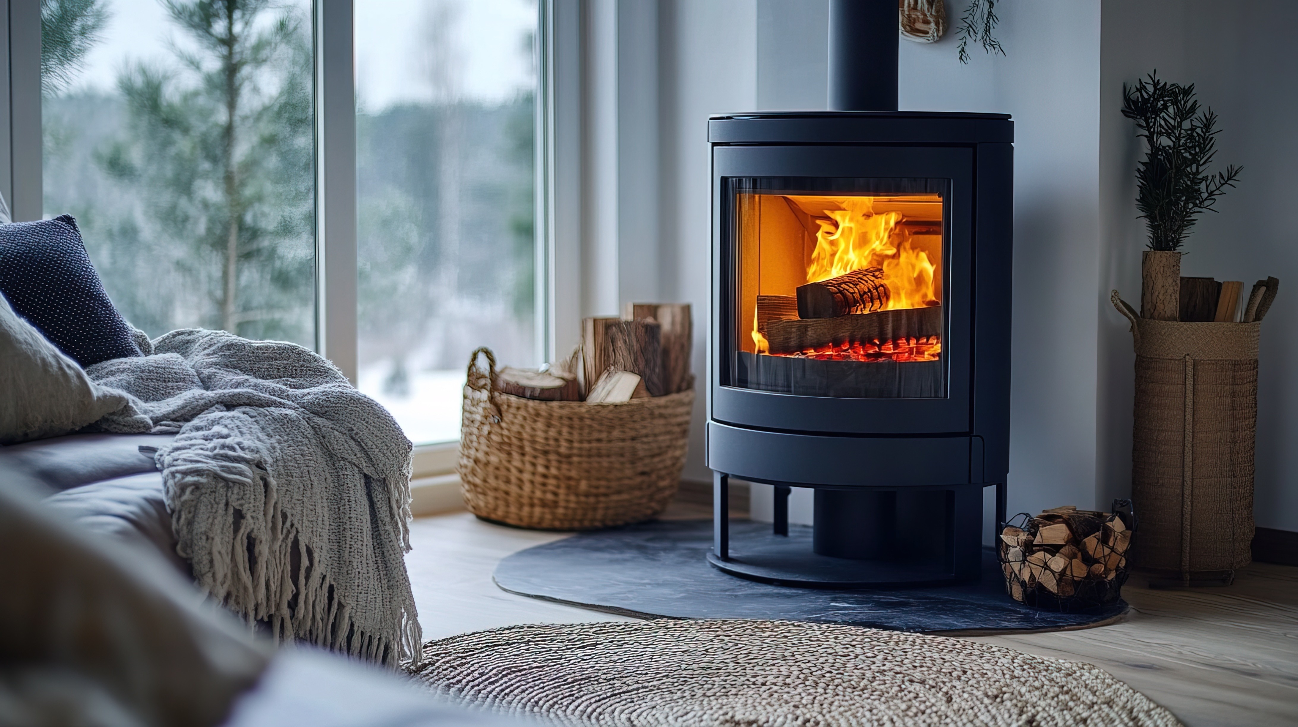 Modern pellet stove in a home interior