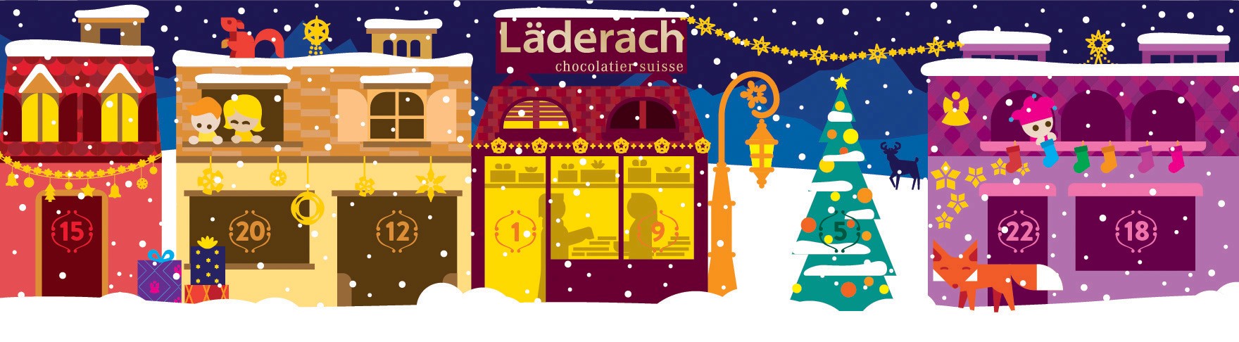 Illustration of a christmas town. Simplified vector illustration part 1.