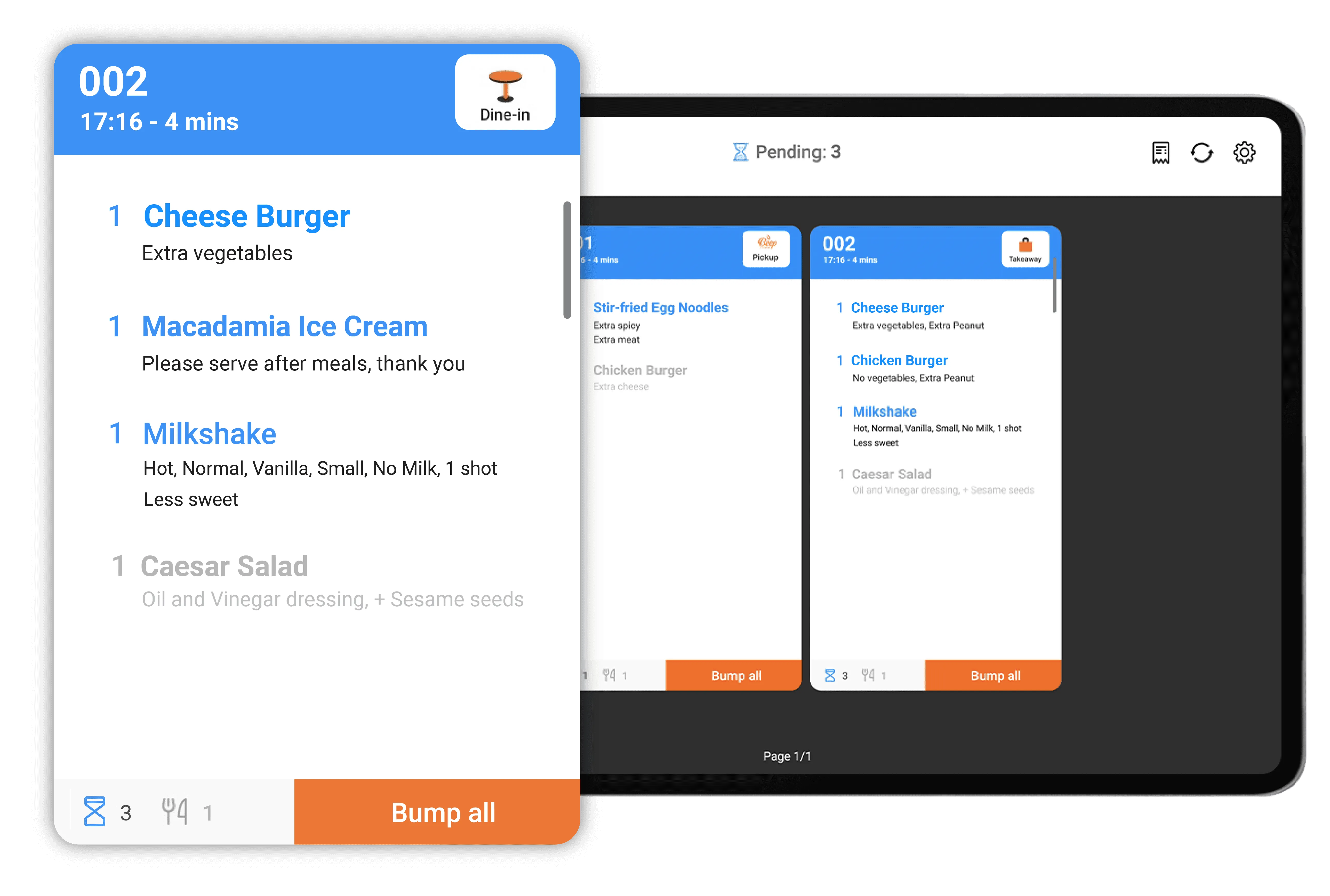 StoreHub Kitchen Display System (KDS) managing real-time kitchen orders and item modifiers for Philippine F&B businesses.
