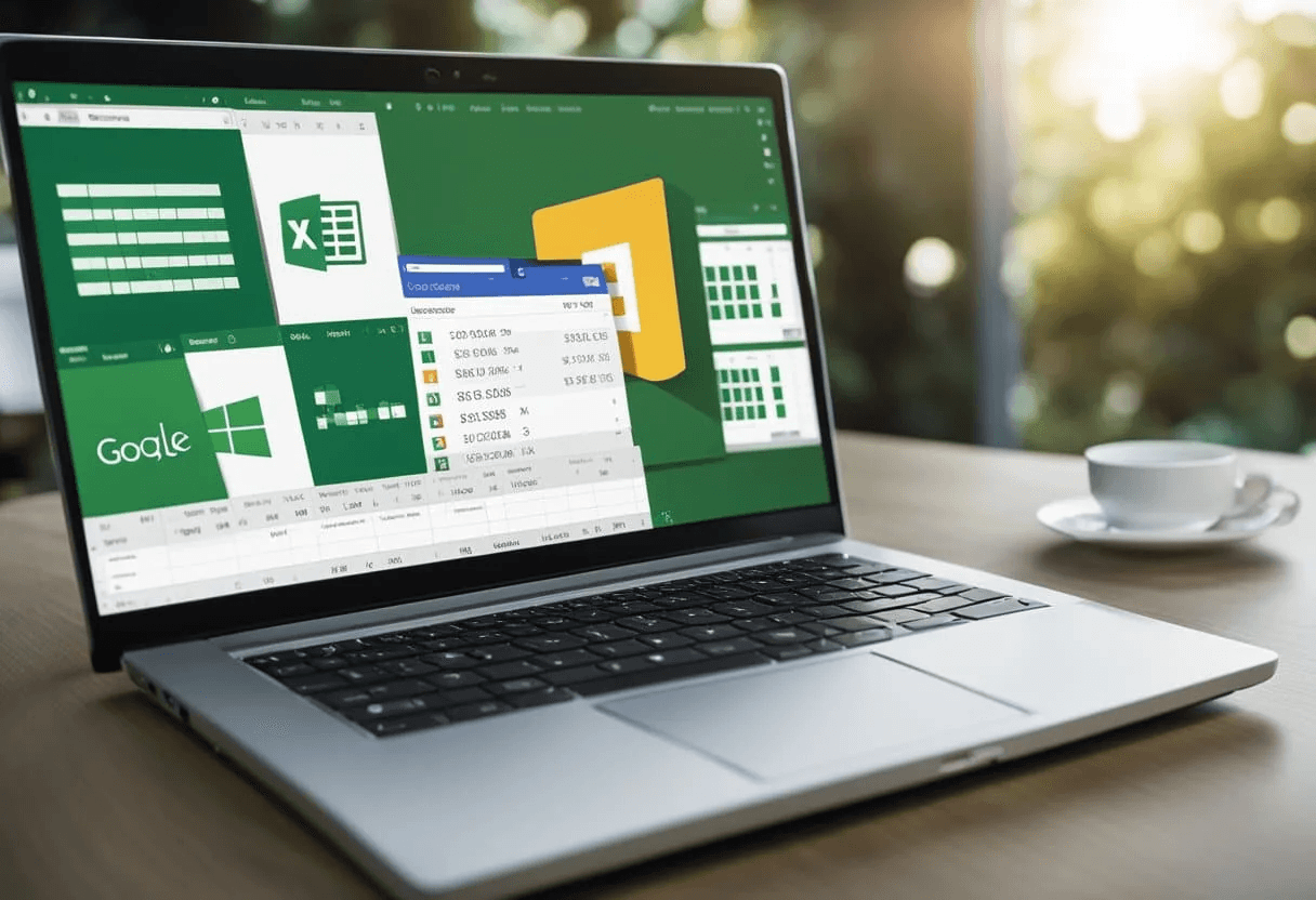 Laptop displaying spreadsheet software on desk - Google Sheets VBA