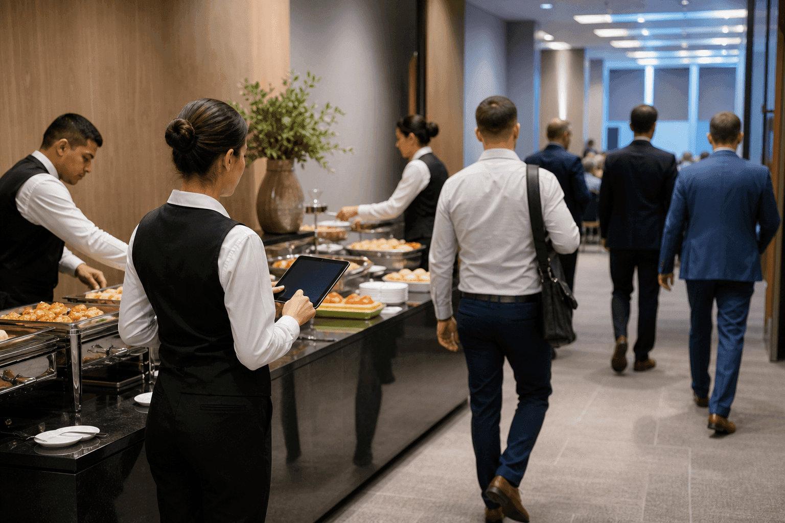 Cardápio leve de catering servido em convenção de vendas corporativa