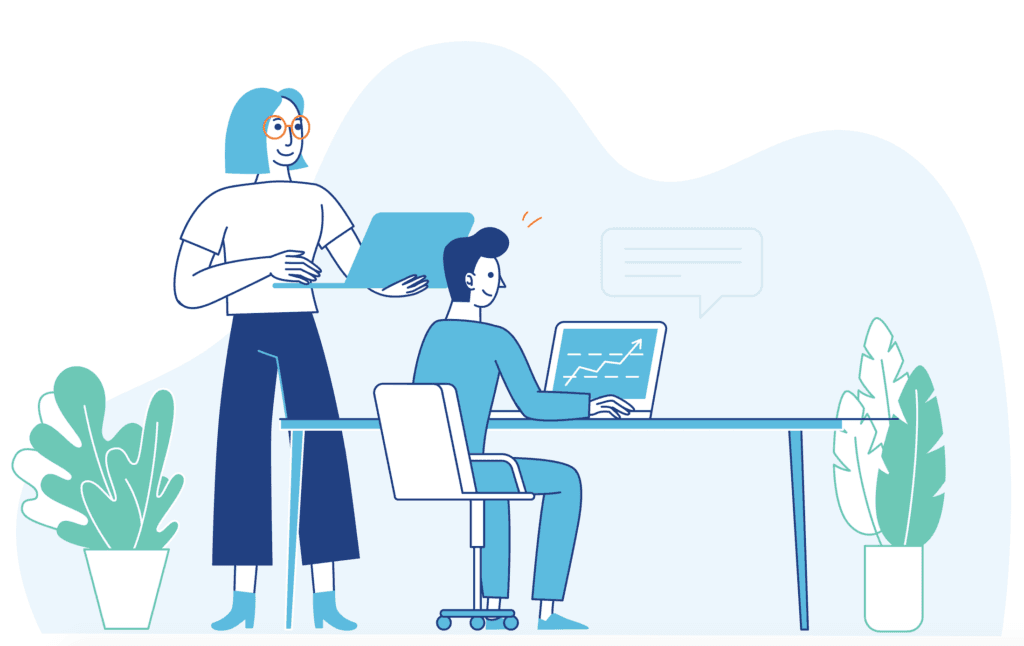 Two team members co-work