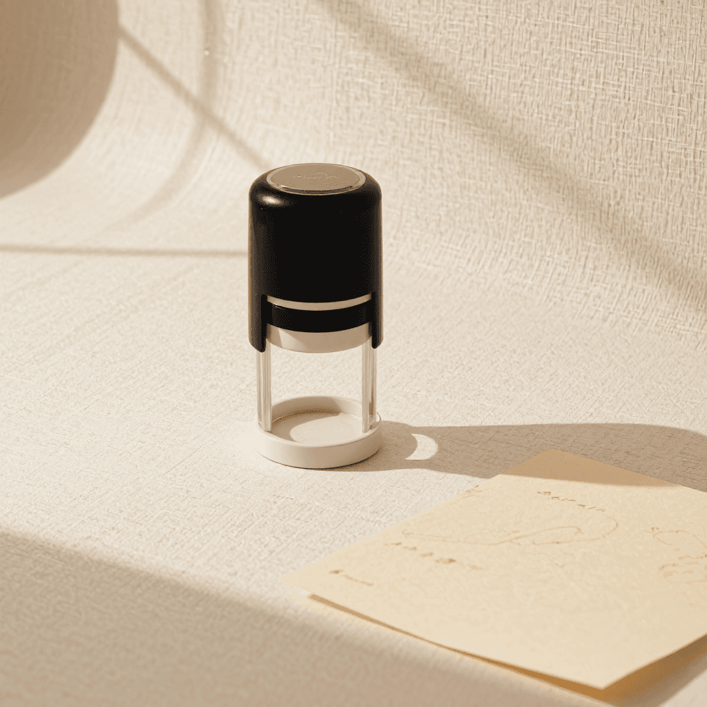 product photography of a stamp with an ink pad