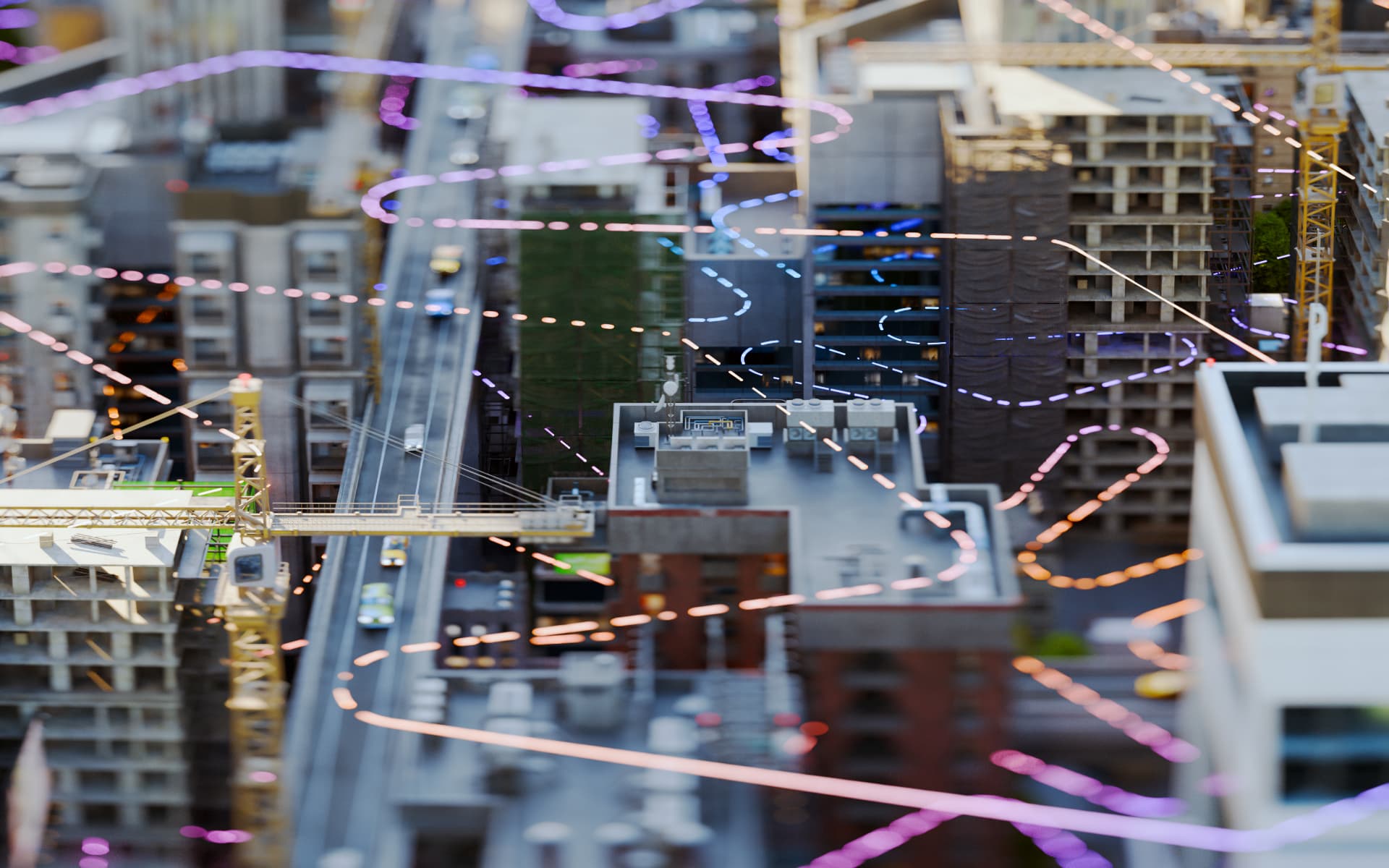 Smart city with doted connecting lines.