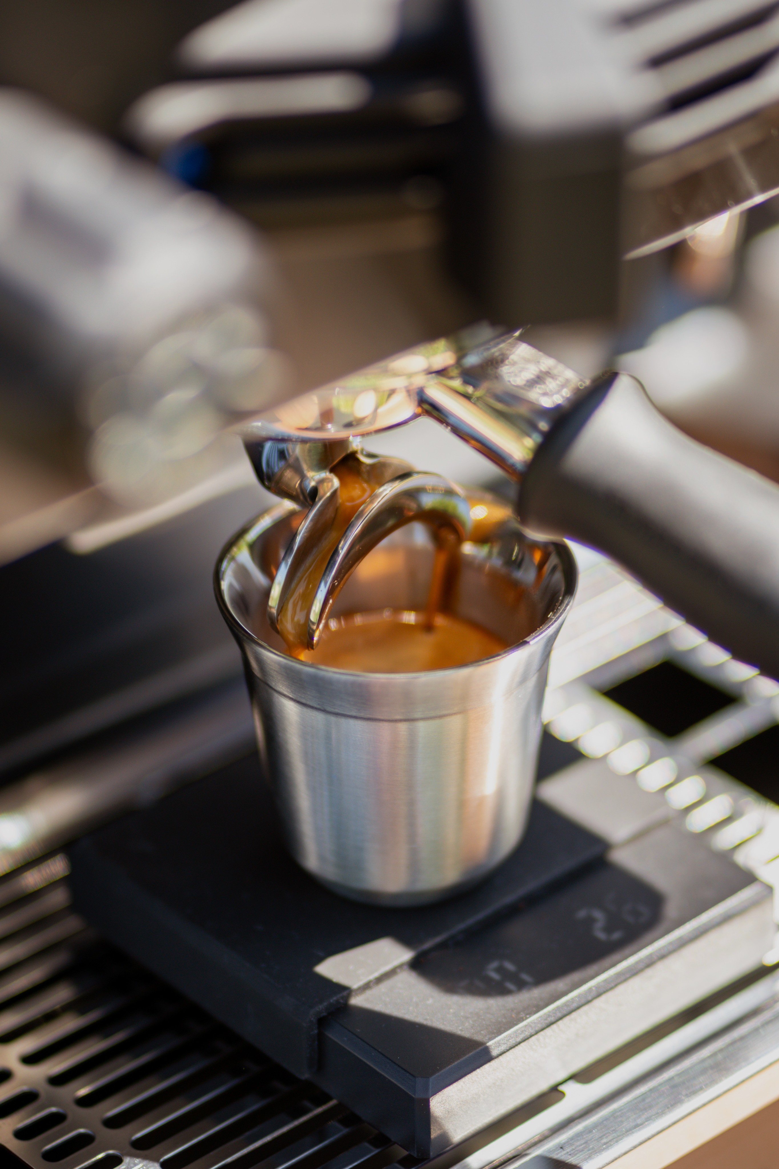 Espresso extraction, looks perfect, coffee catering