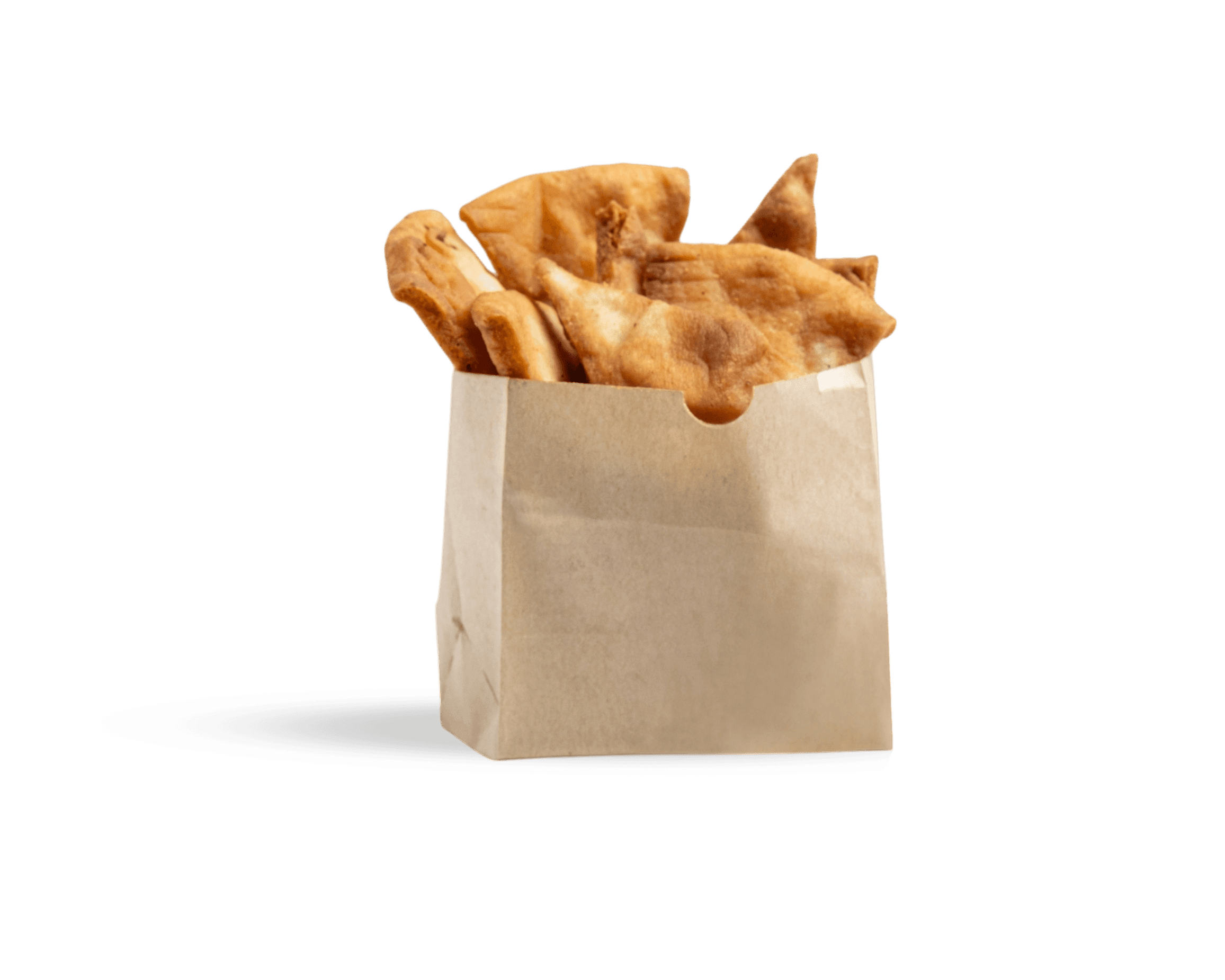 Pita chips in a small paper bag