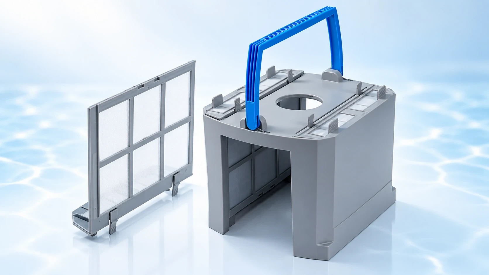 Robotic pool cleaner filter basket and removable filter panel