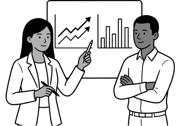 Illustration: two doctors looking at graphs