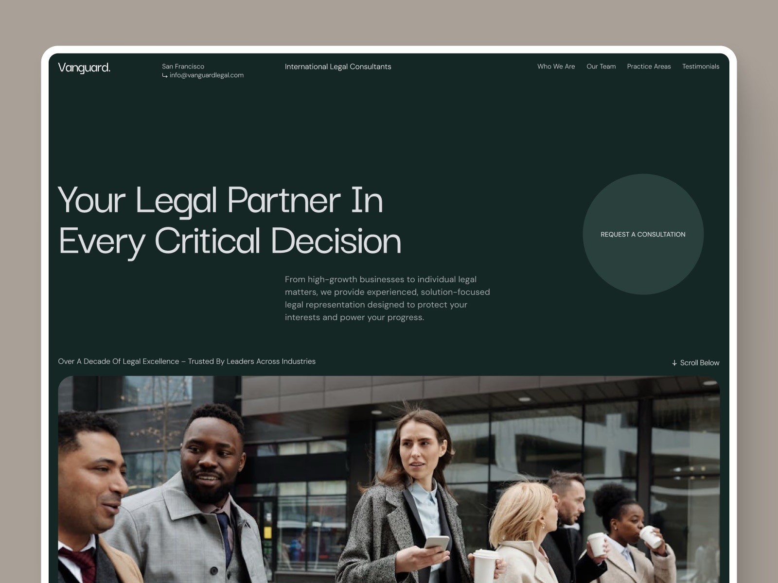 Vanguard Legal framer website design preview shots
