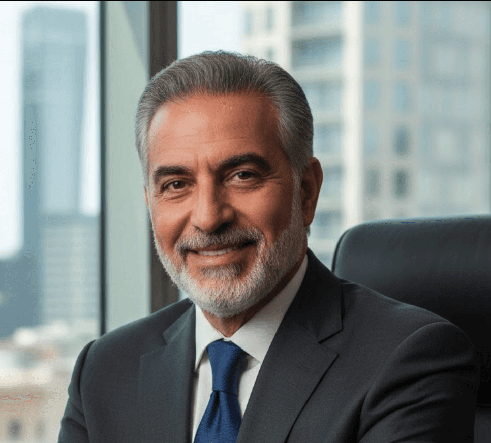 a man with a goatee smiles at the camera