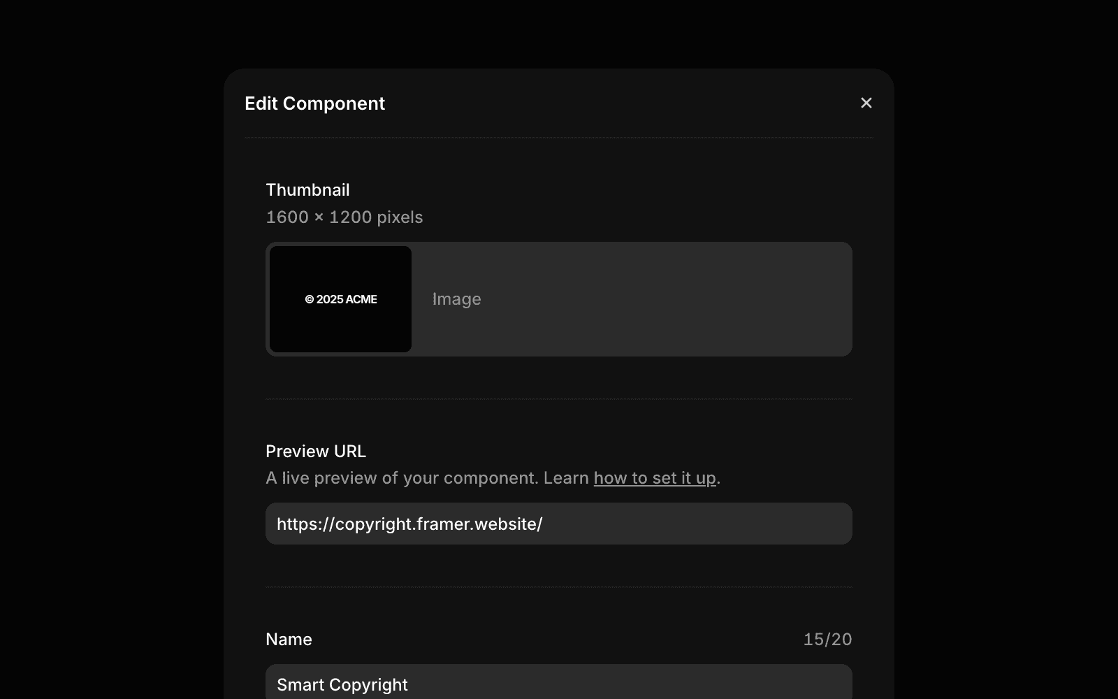 Framer Creator Dashboard 编辑组件界面