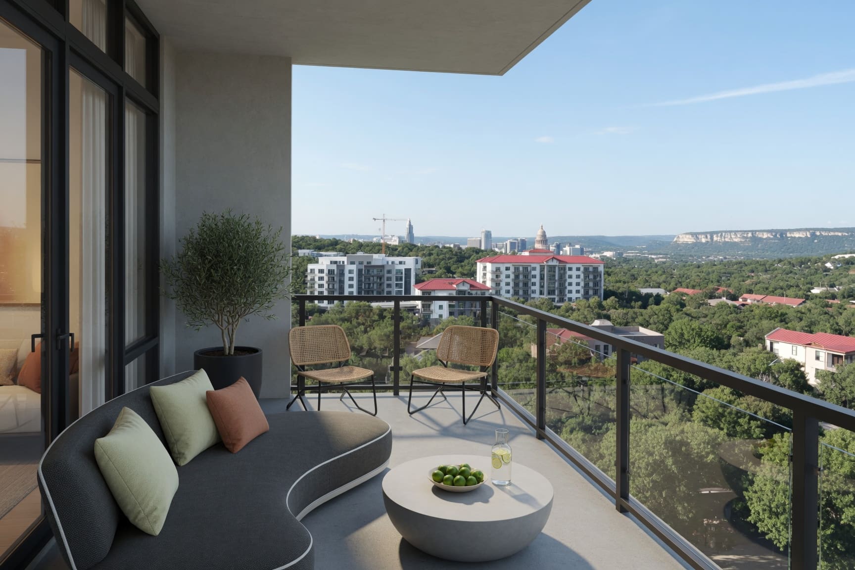 Private balcony with city and treetop views