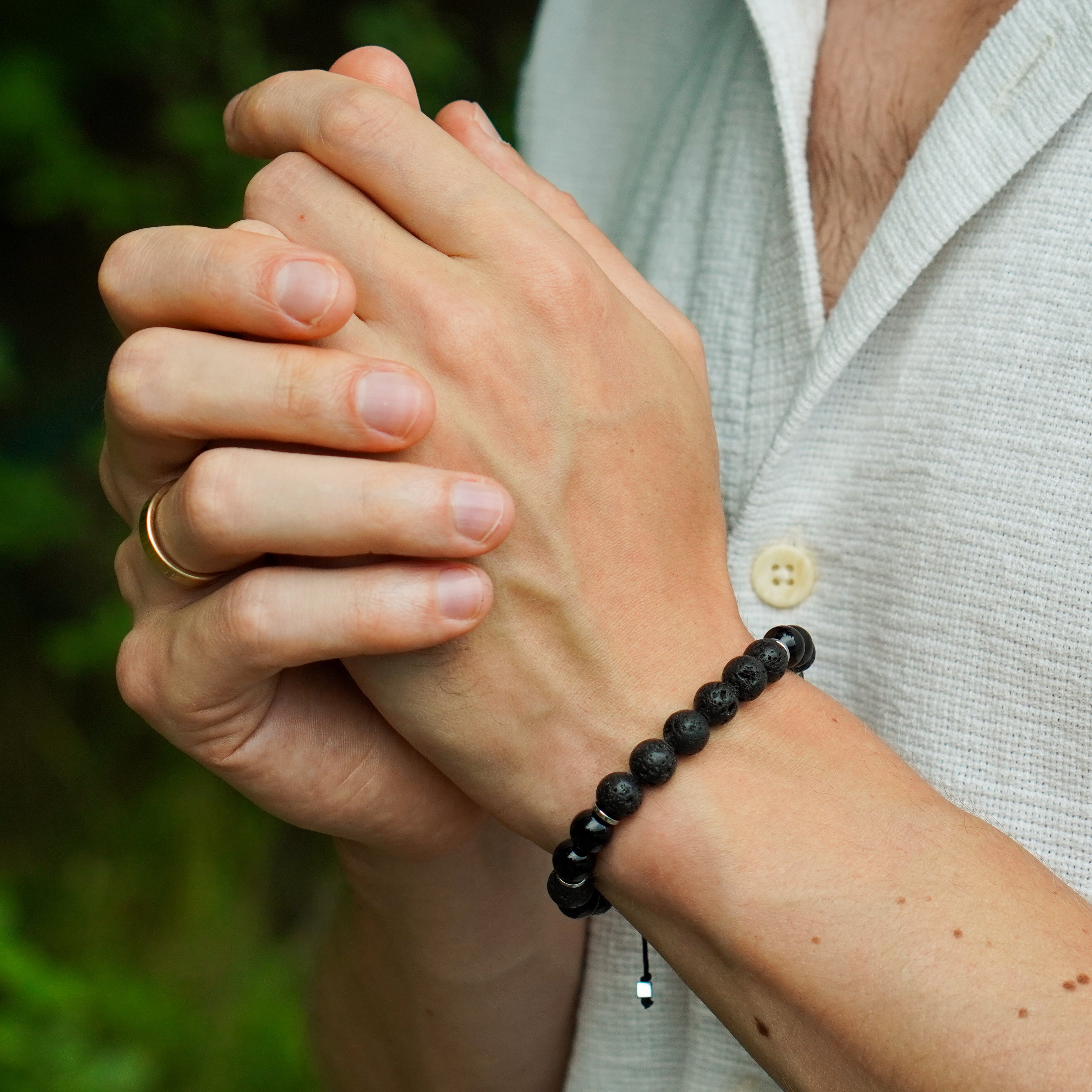 Męska bransoletka z kamieni naturalnych, onyks, lawa, hematyt pierwotna energia i siła