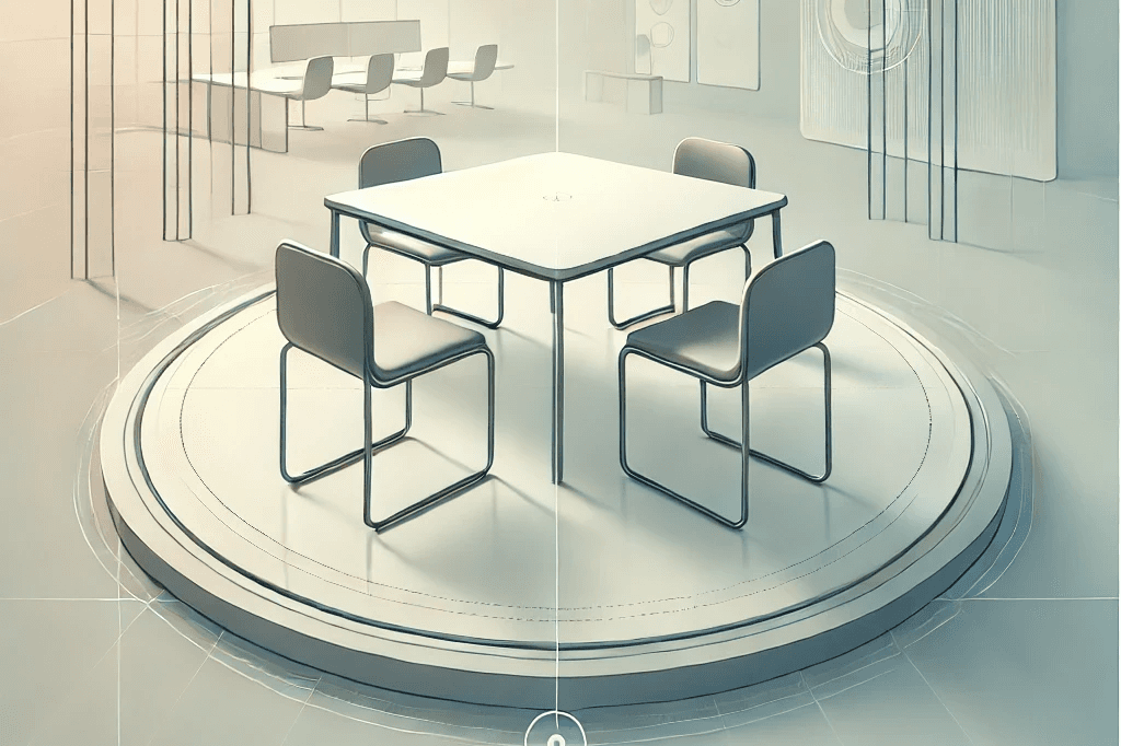 Abstract logo-style design representing engineering decision-making, featuring geometric shapes and smooth lines in shades of blue, grey, and white. The design subtly evokes innovation and problem-solving through minimalist symbols, such as gears and arrows, without any text.