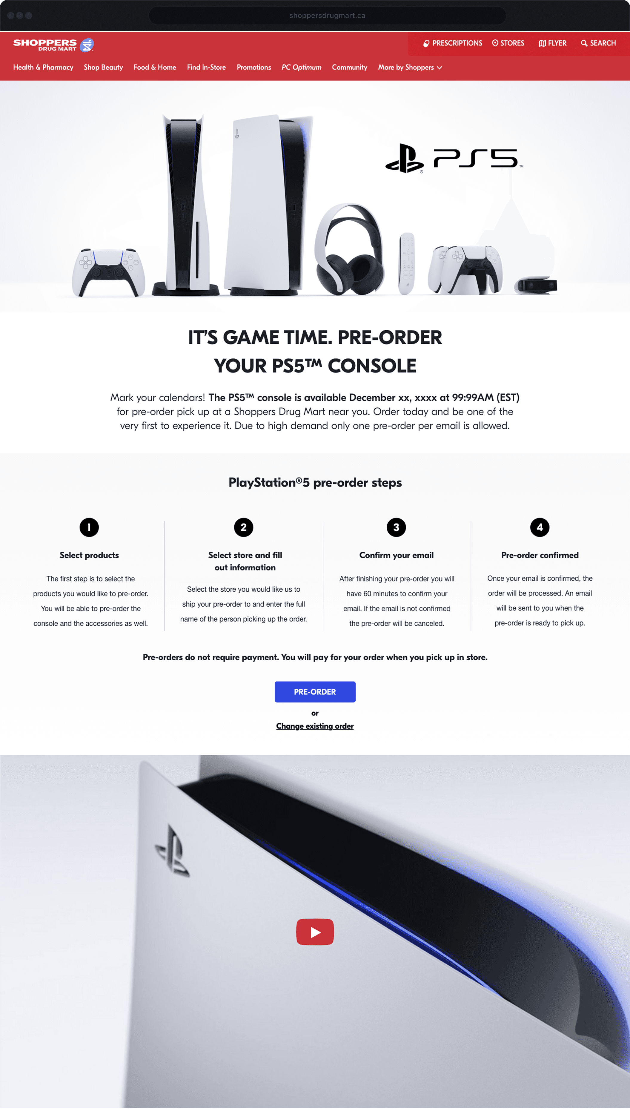 Screenshot of PS5 Pre Order Homepage