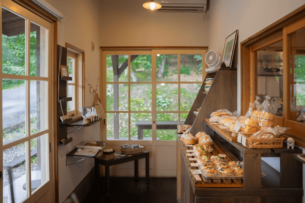 Interior of Small Bakery Emipan showing breads ready to be purchased