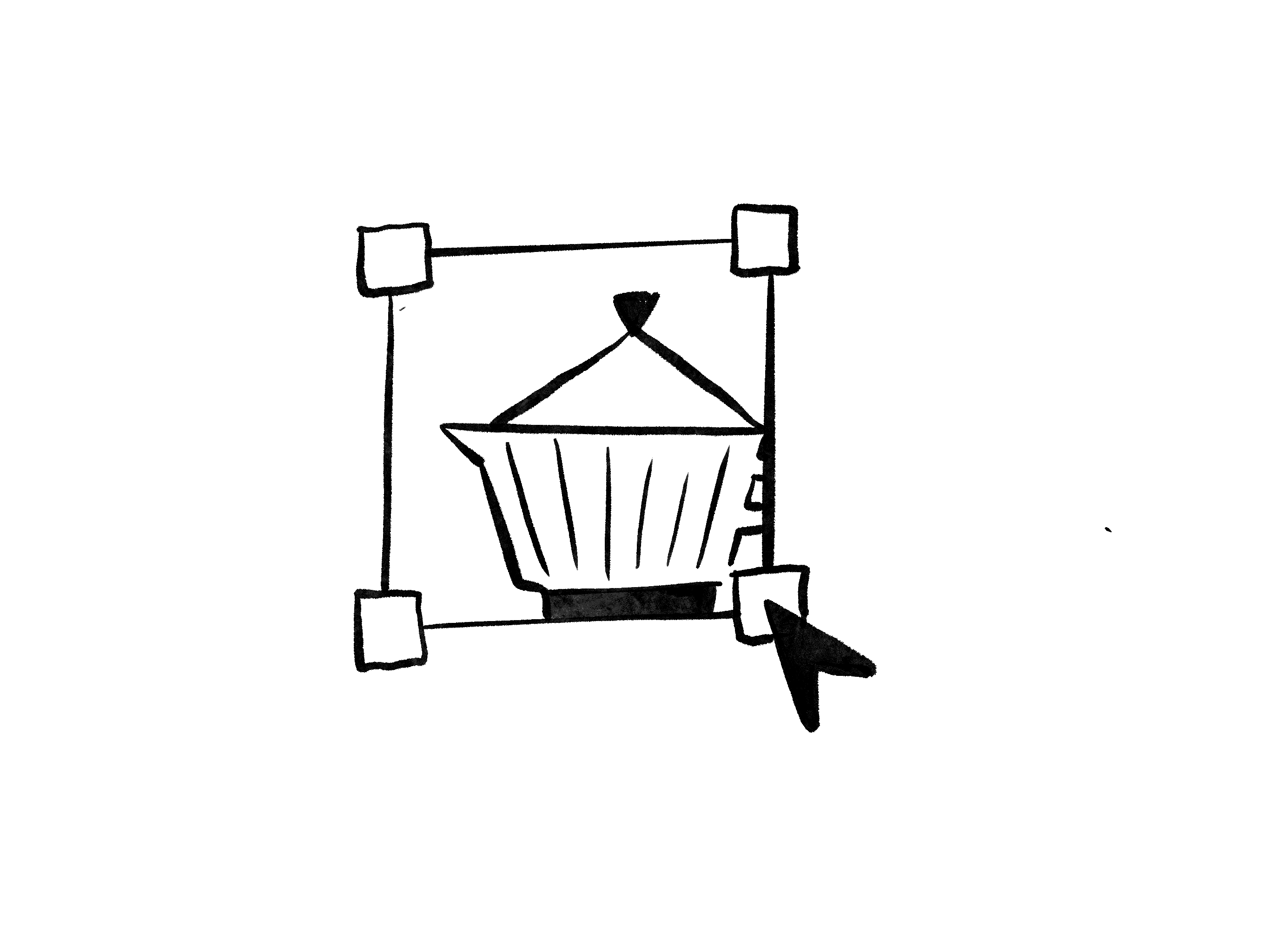 Sketch of mocca coffee maker and graophic editir selction tool