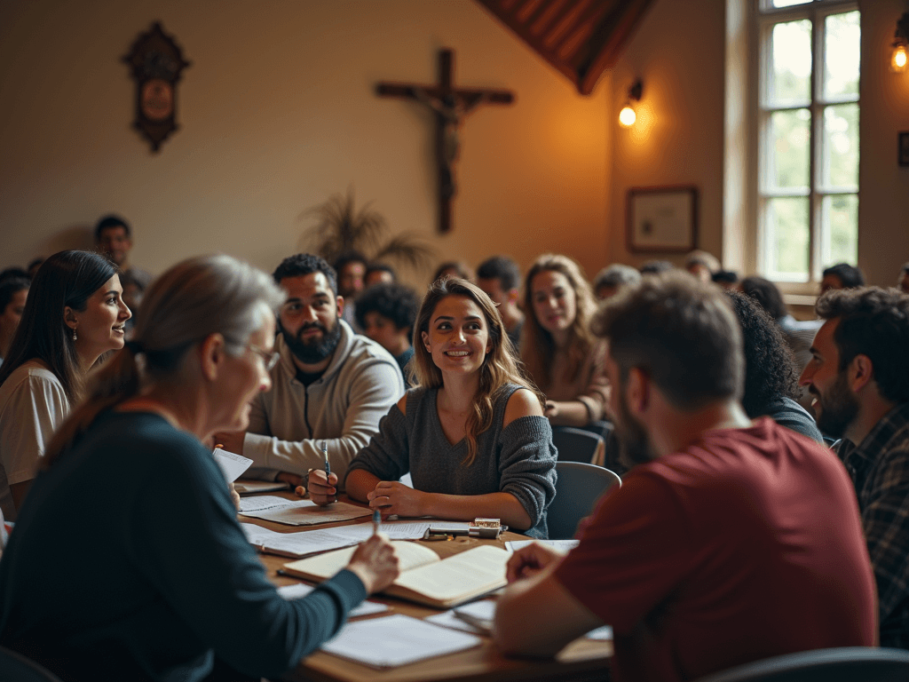 people in a meeting inside a church