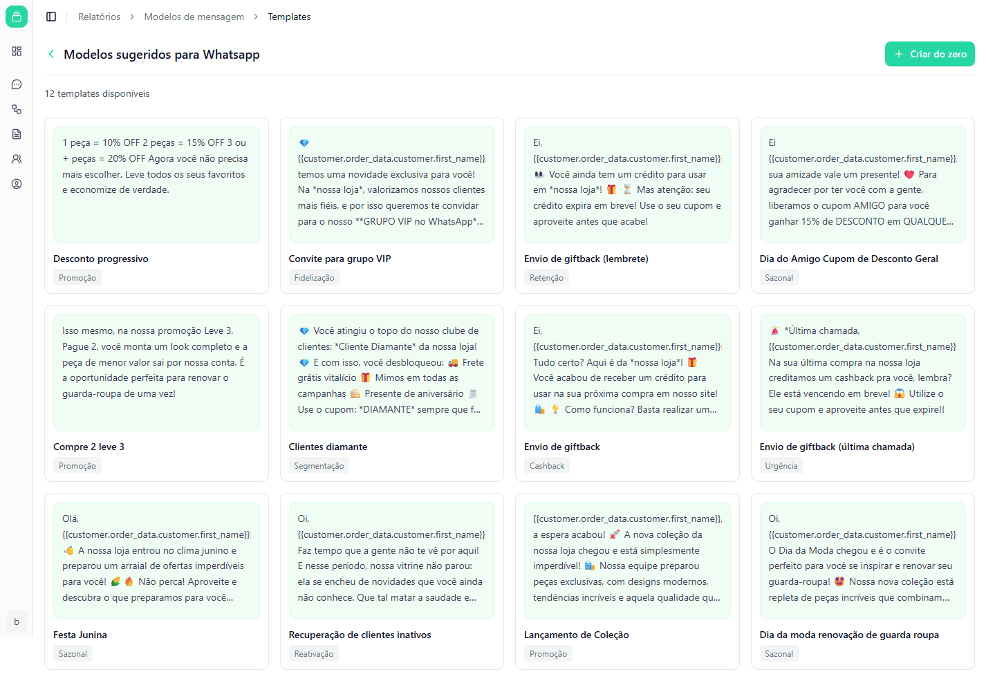 Modelos de mensagens