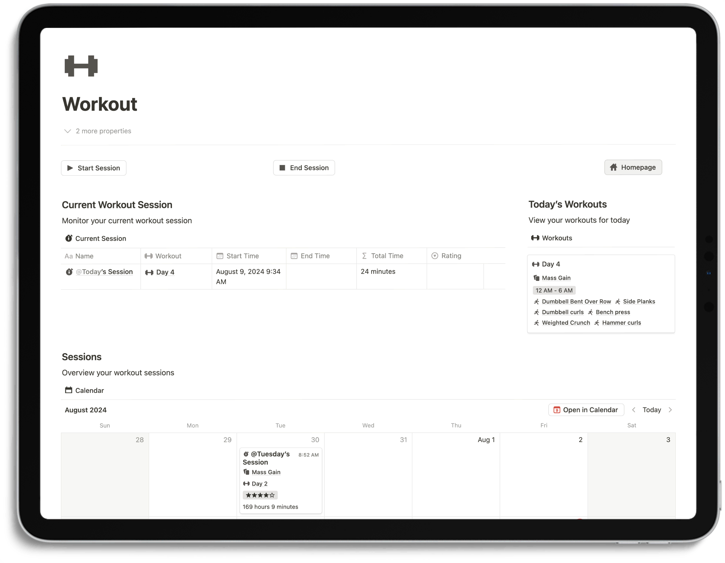 Notion Optimal Workout System - Workout