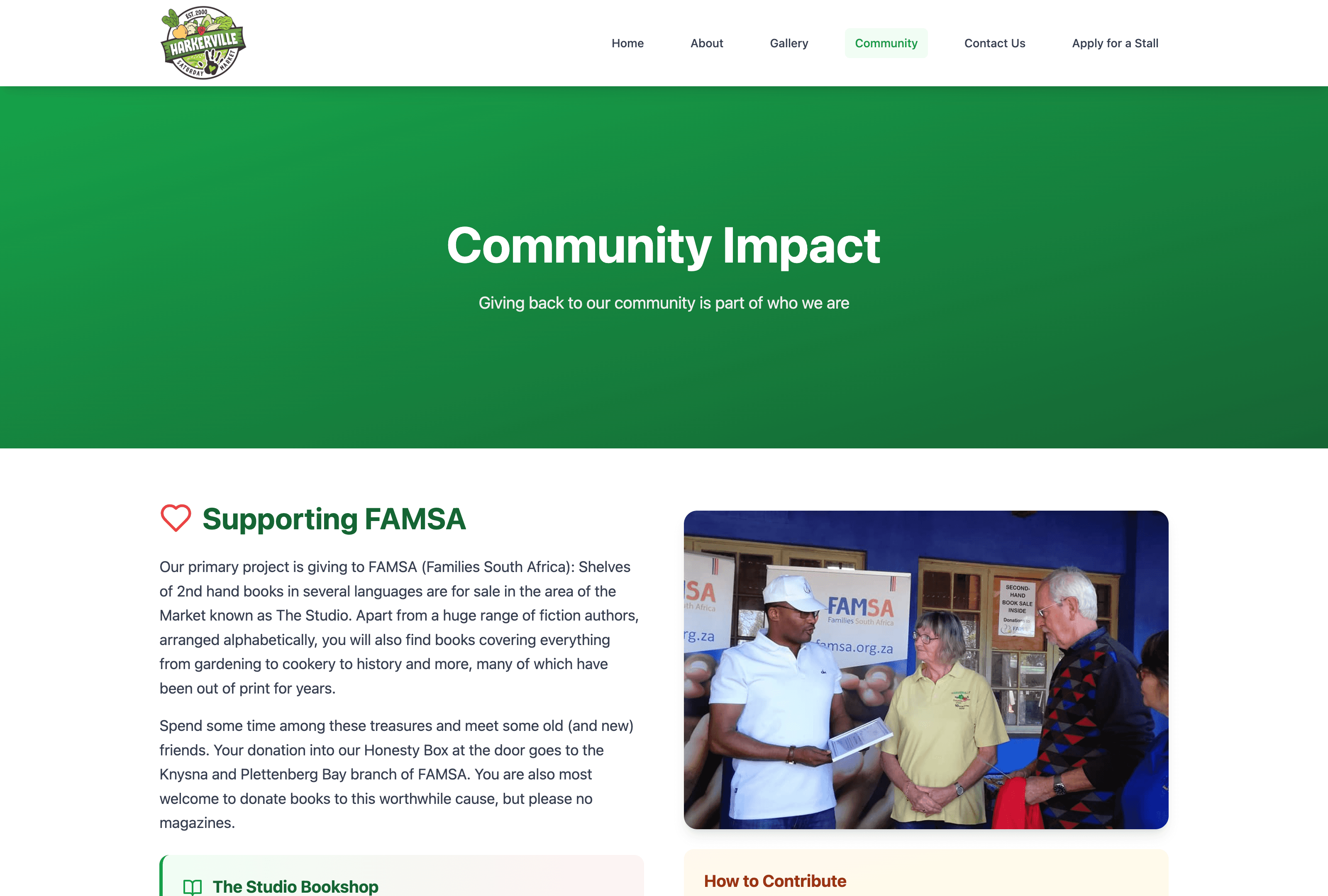 Community page of the Harkerville Market website