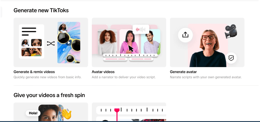  Symphony Creative Studio by TikTok generates videos from product information, featuring tools like avatar narration, translation, and video remixing.