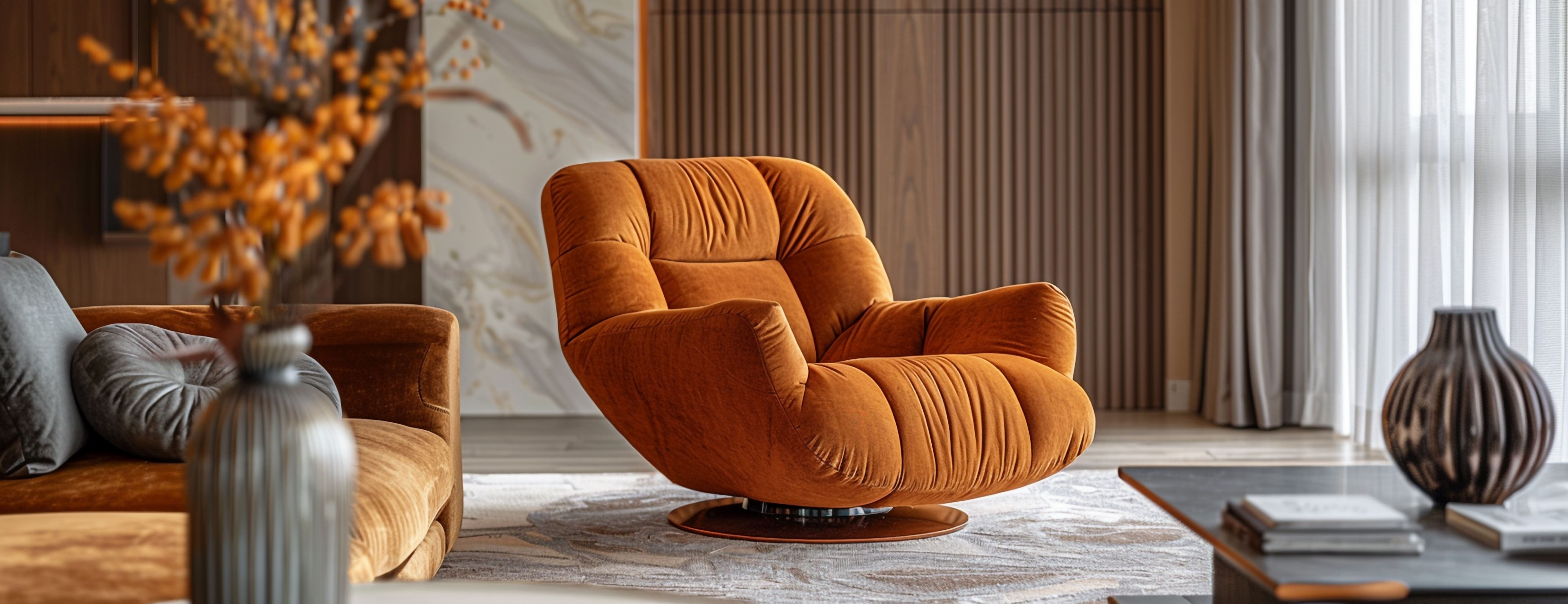 Cozy minimalist reading nook with chair, plant, artwork.