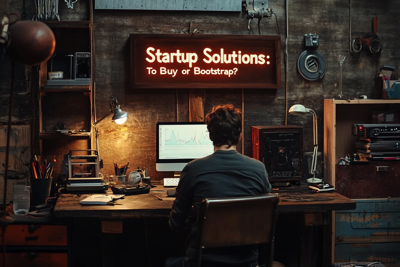 Man working on a computer in a workshop.