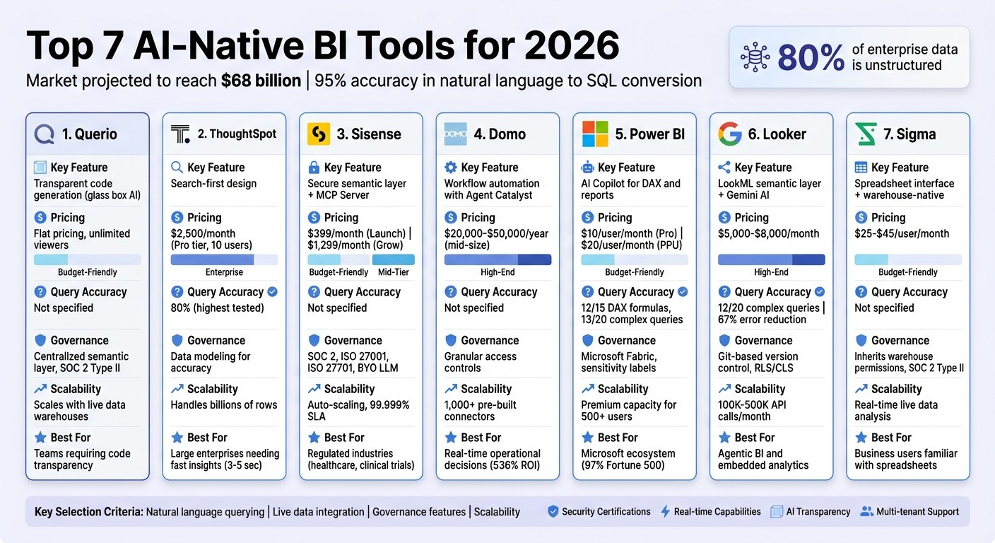 Top 7 AI-Native BI Tools 2026: Features, Pricing & Governance Comparison