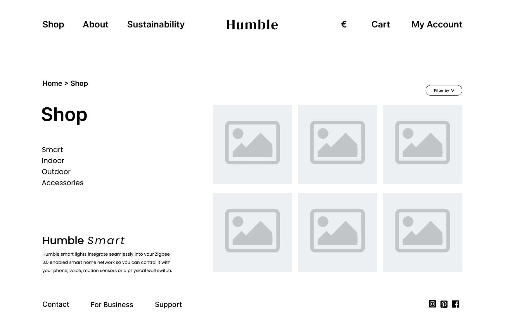 Mid-fidelity wireframe of the Shop page