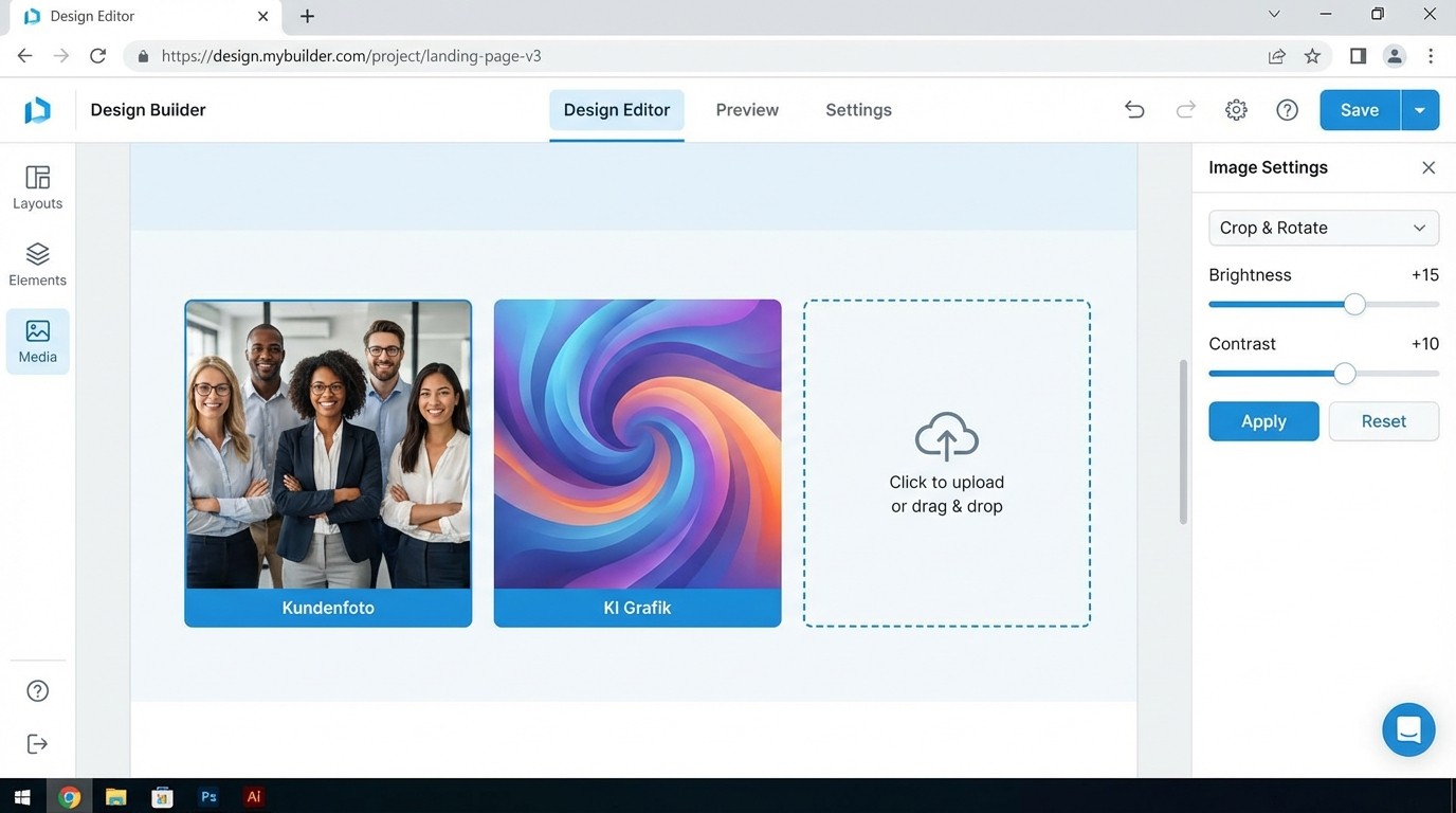 Website Mockup mit Kundenfoto und KI generierter Grafik im Webdesign Prozess