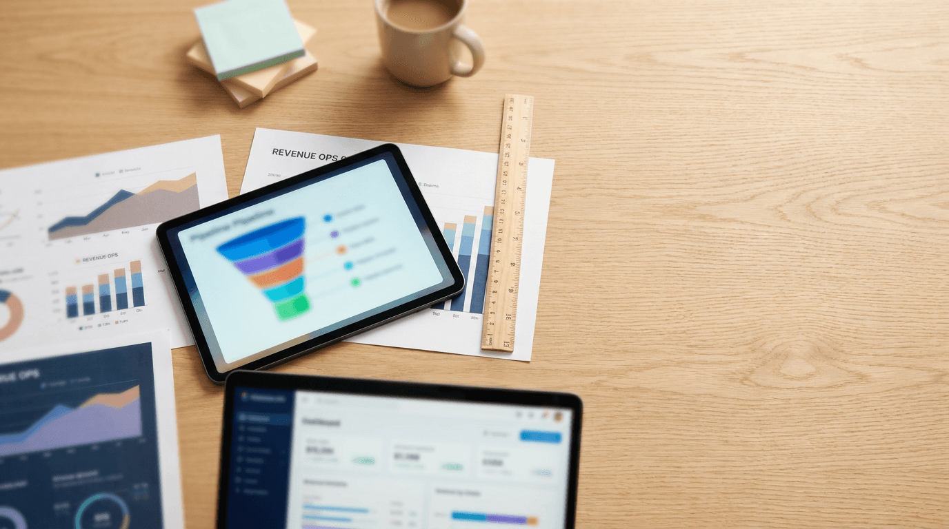 Revenue Operations team coordinating sales, marketing, and customer service through dashboards and B2C commercial processes