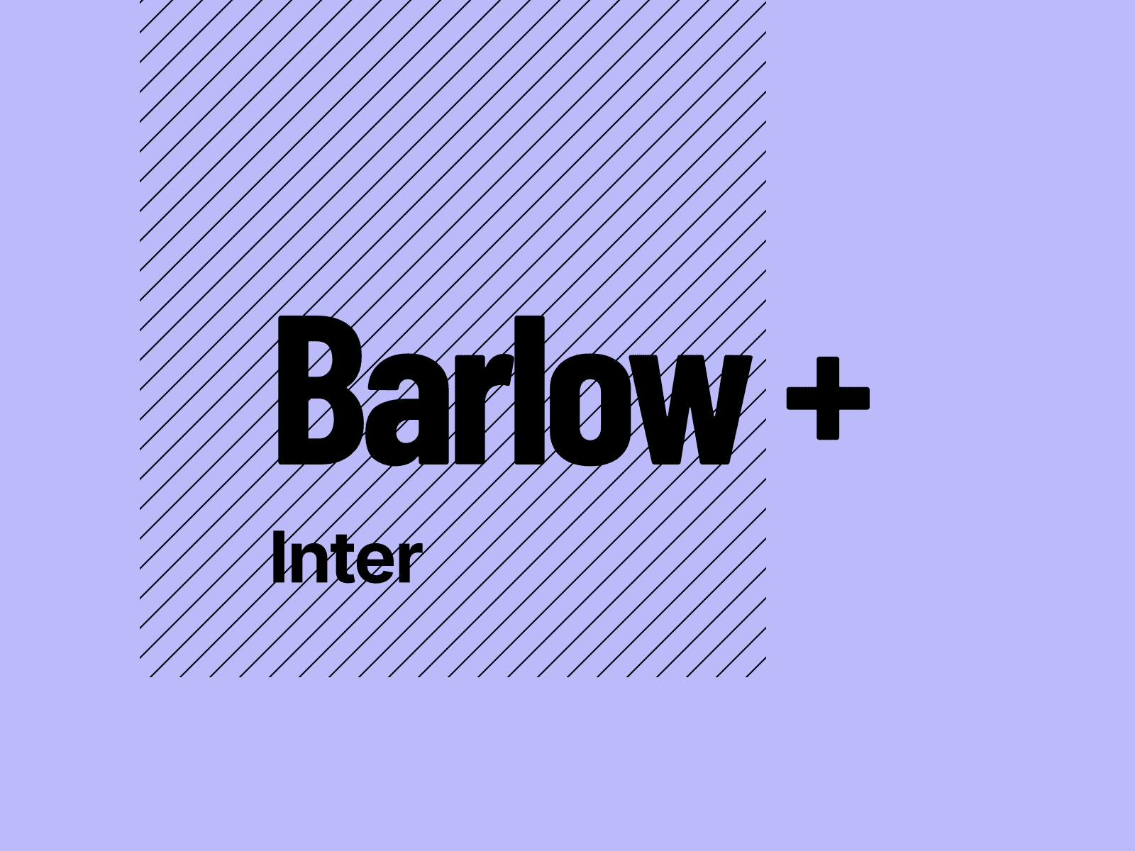 Typography pairing graphic featuring Barlow and Inter on a lavender background with diagonal line pattern