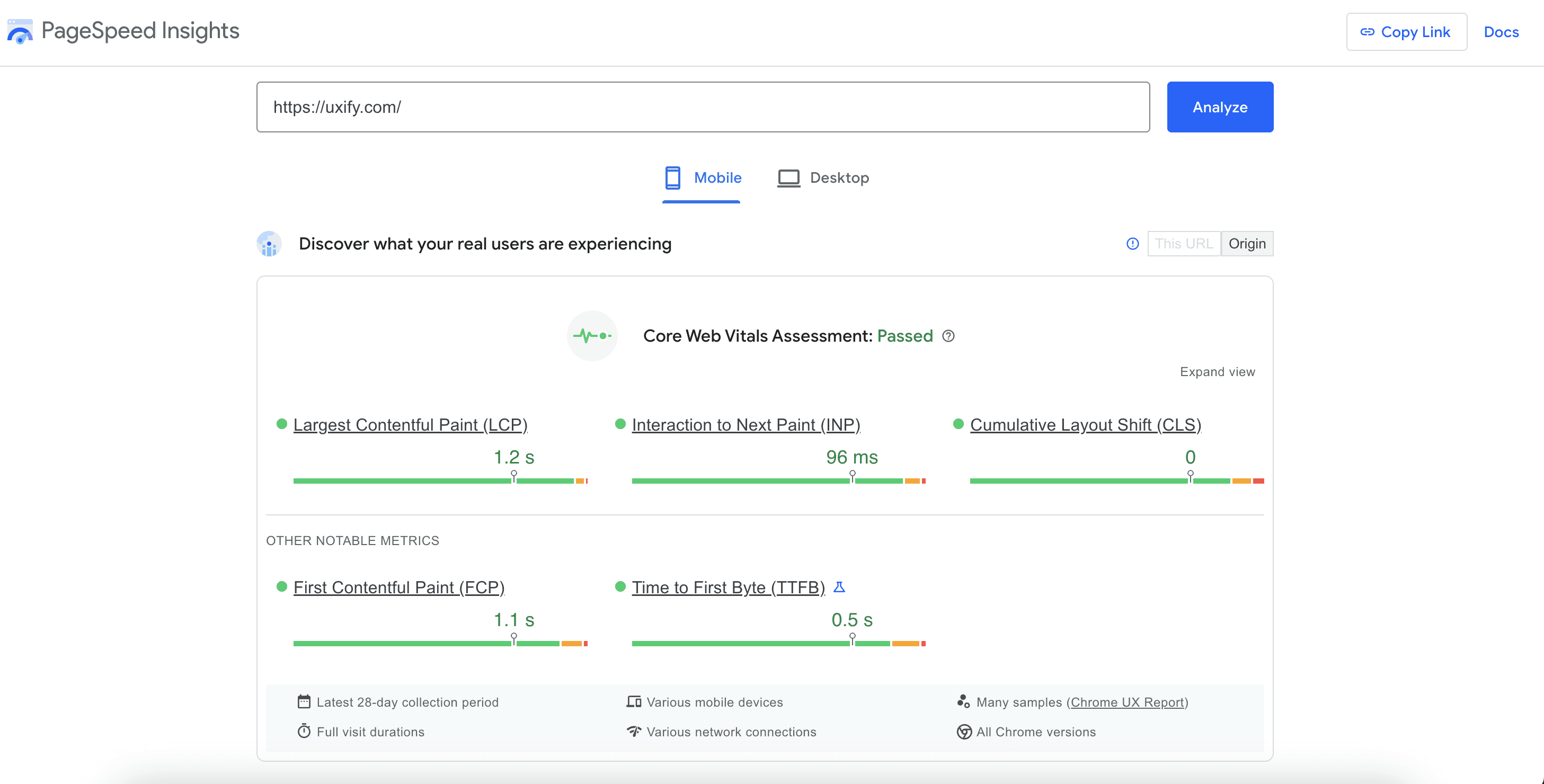 PSI report for uxify.com