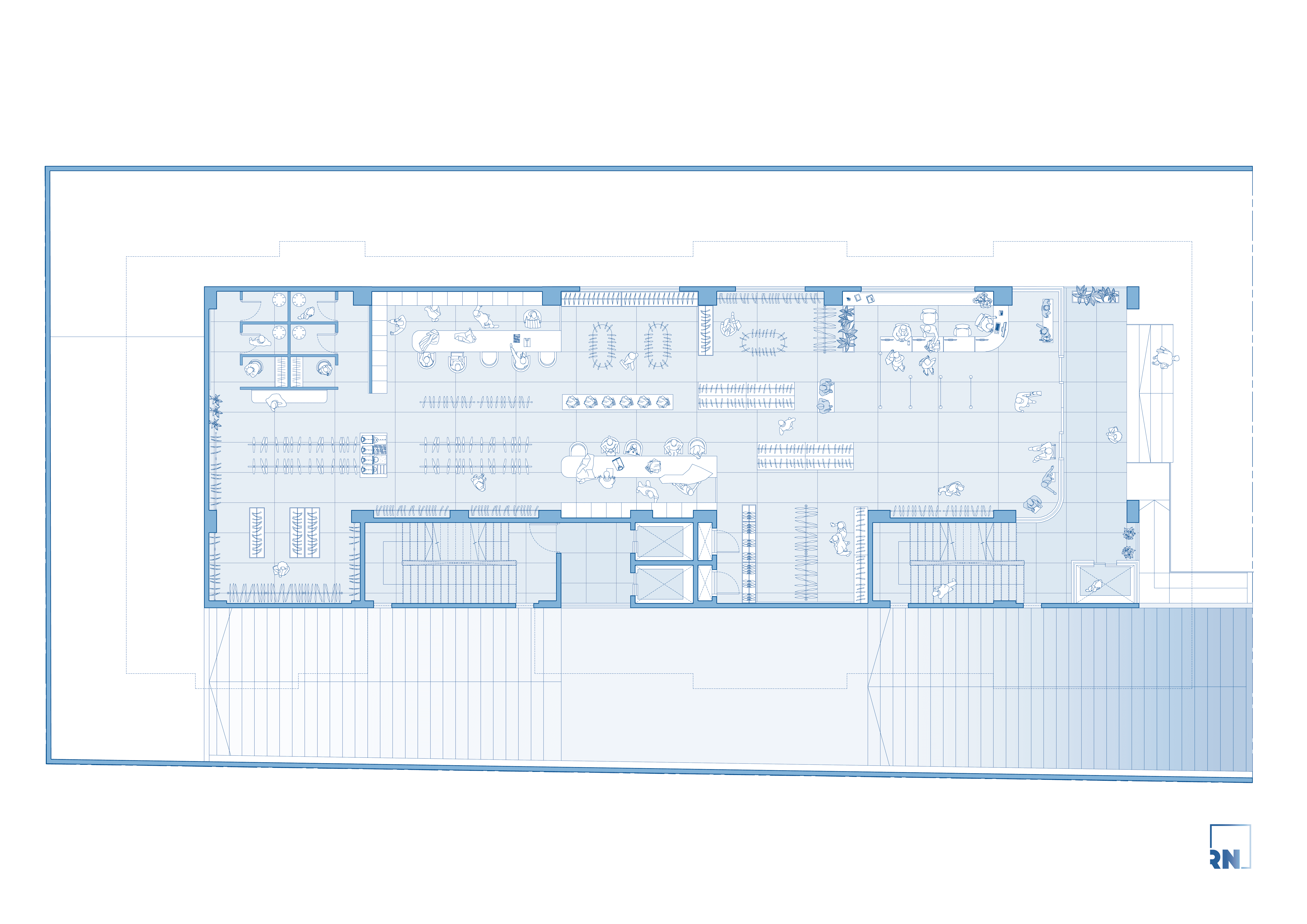 AGMK, Akola – commercial floor plan with open layout and flexible retail frontage, designed by Rooted Narratives, Bengaluru.