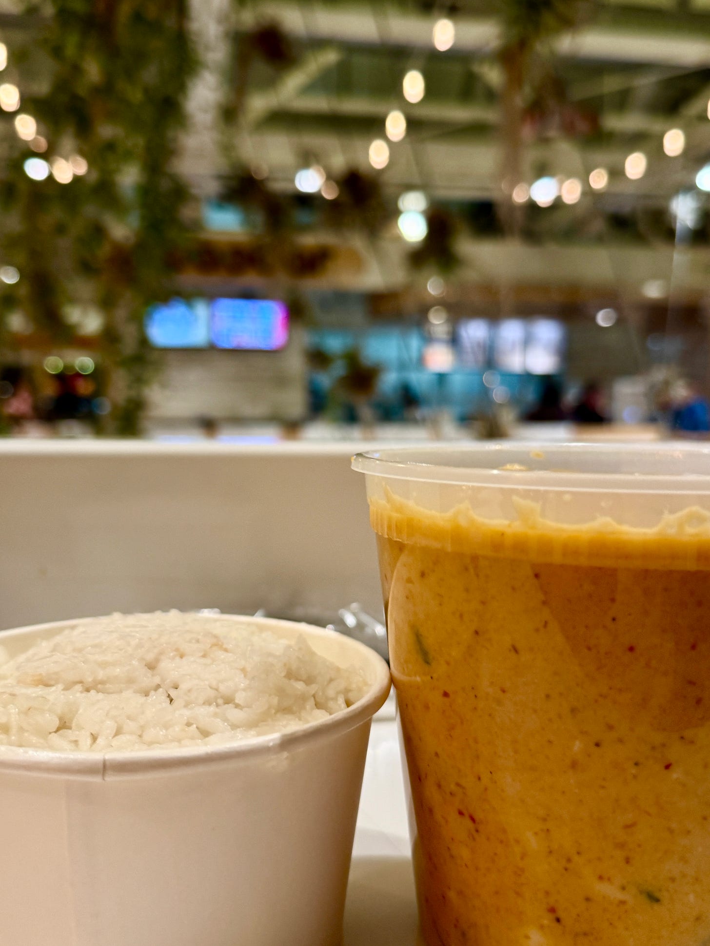 Creamy yellow chicken curry with jasmine rice from White Elephant