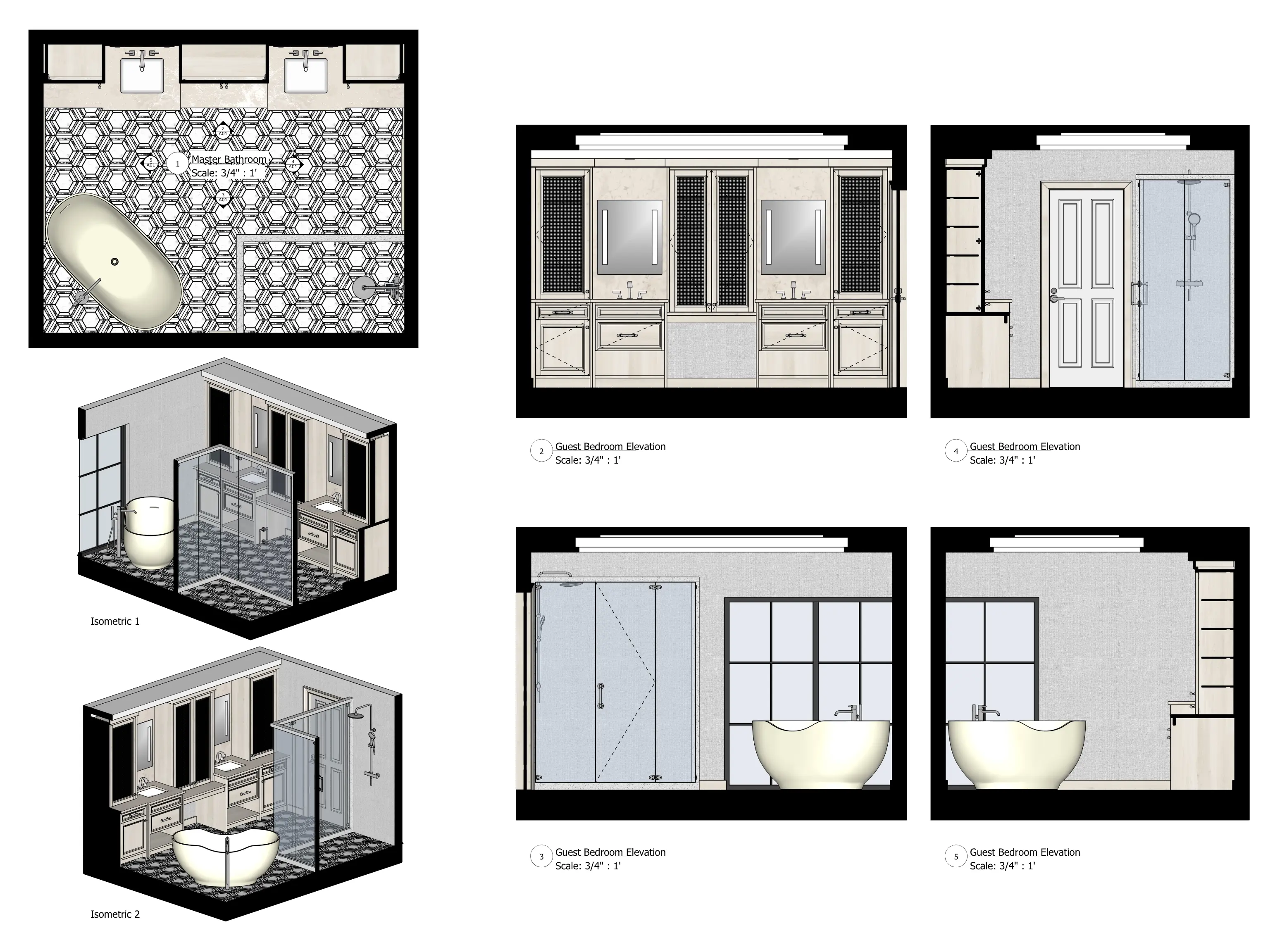 Guest Bathroom Elevations and Floor Plans