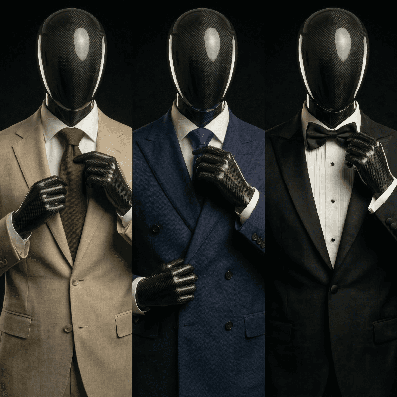 Single breaster, Double breasted suit and a tuxedo