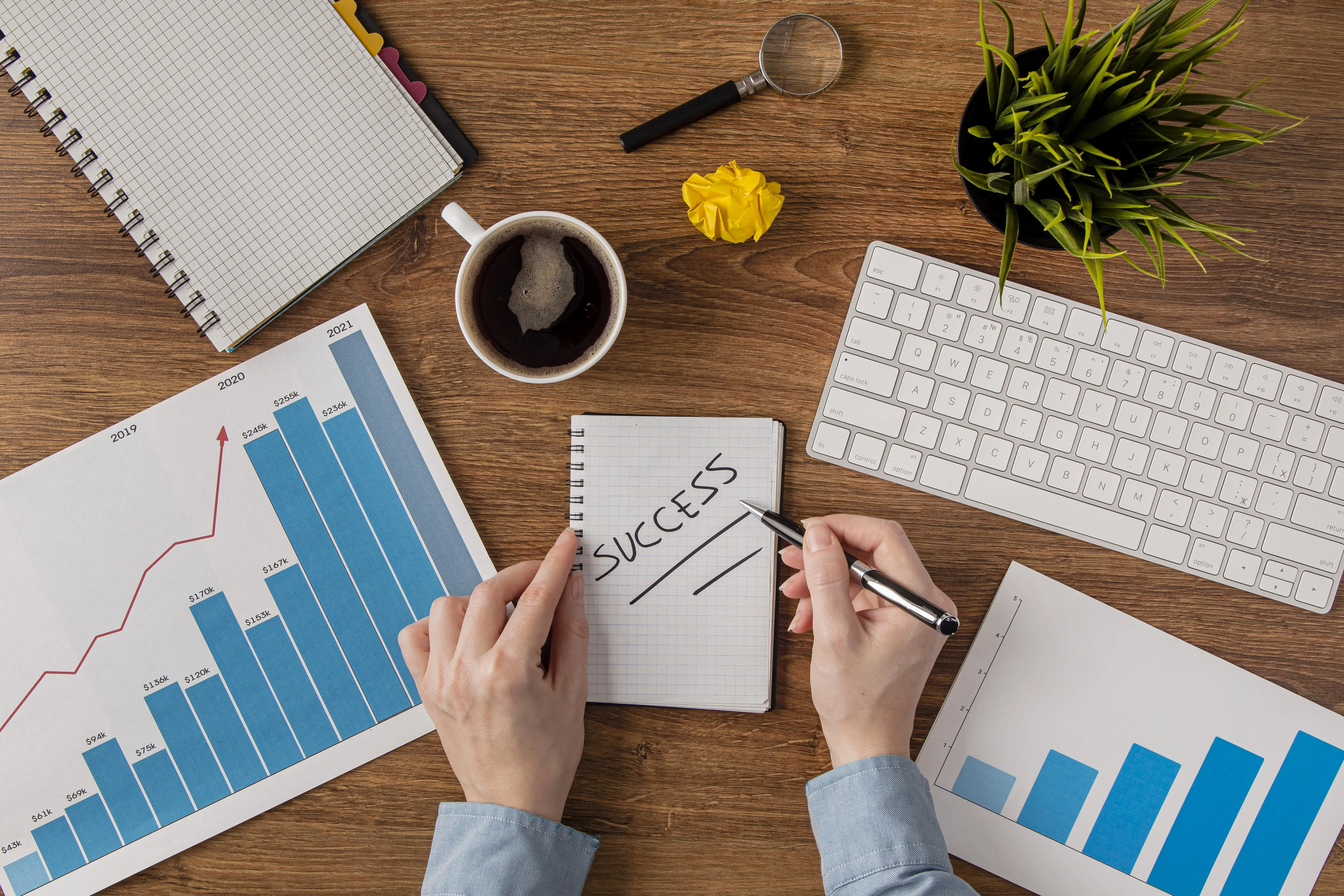 table with charts and a note with "sucess" on it