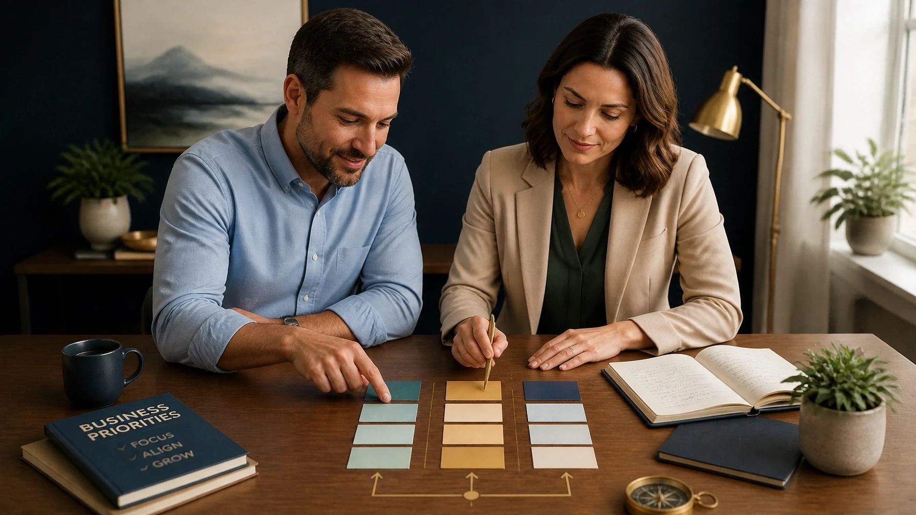 Small-business owner organizing a few clear priorities into a practical roadmap